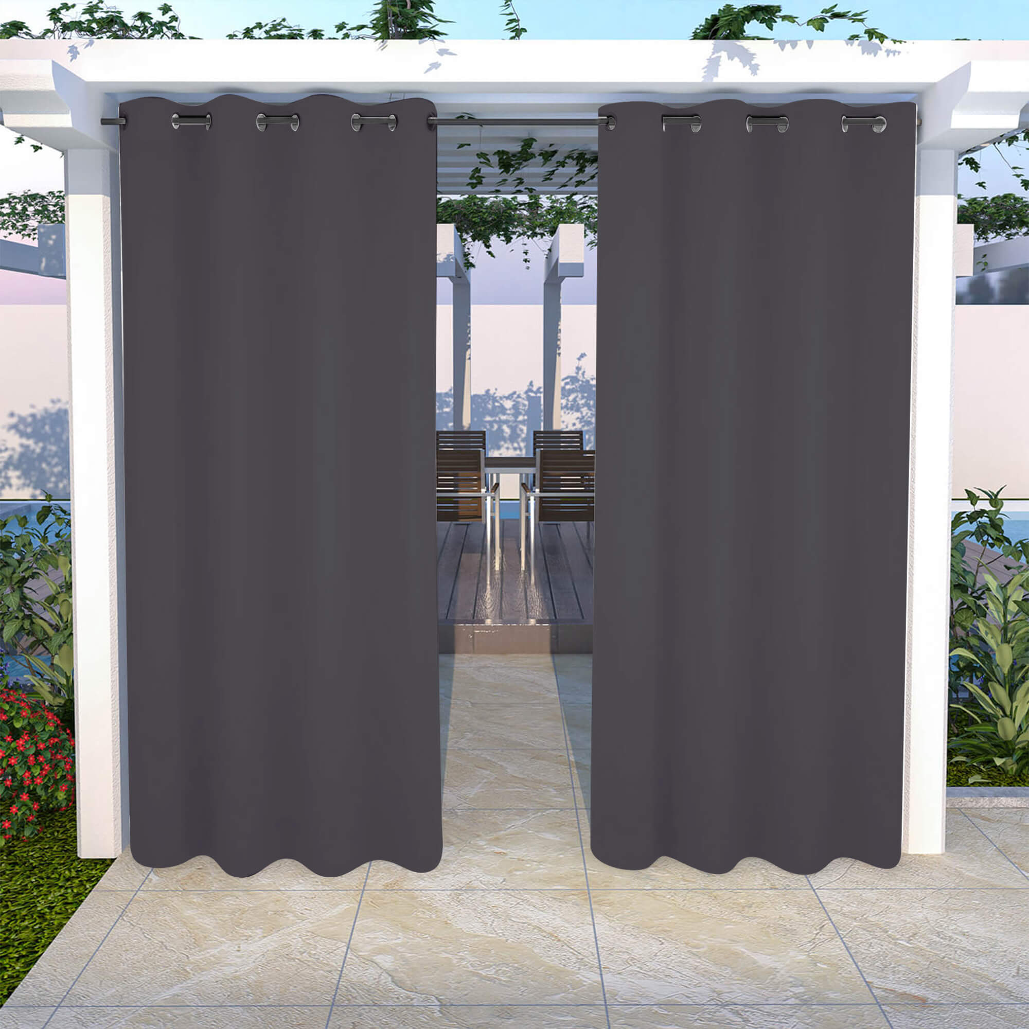 Snowcity Outdoor Curtains Waterproof Grommet Top 1 Panel - Grey
