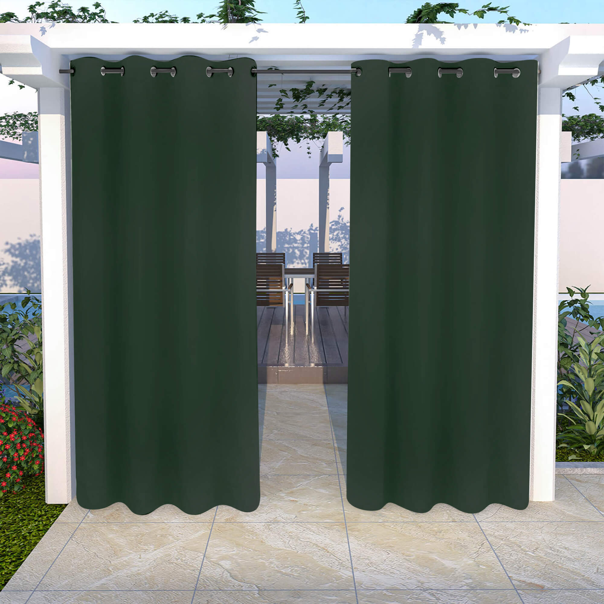 Snowcity Outdoor Curtains Waterproof Grommet Top 1 Panel - Dark Green