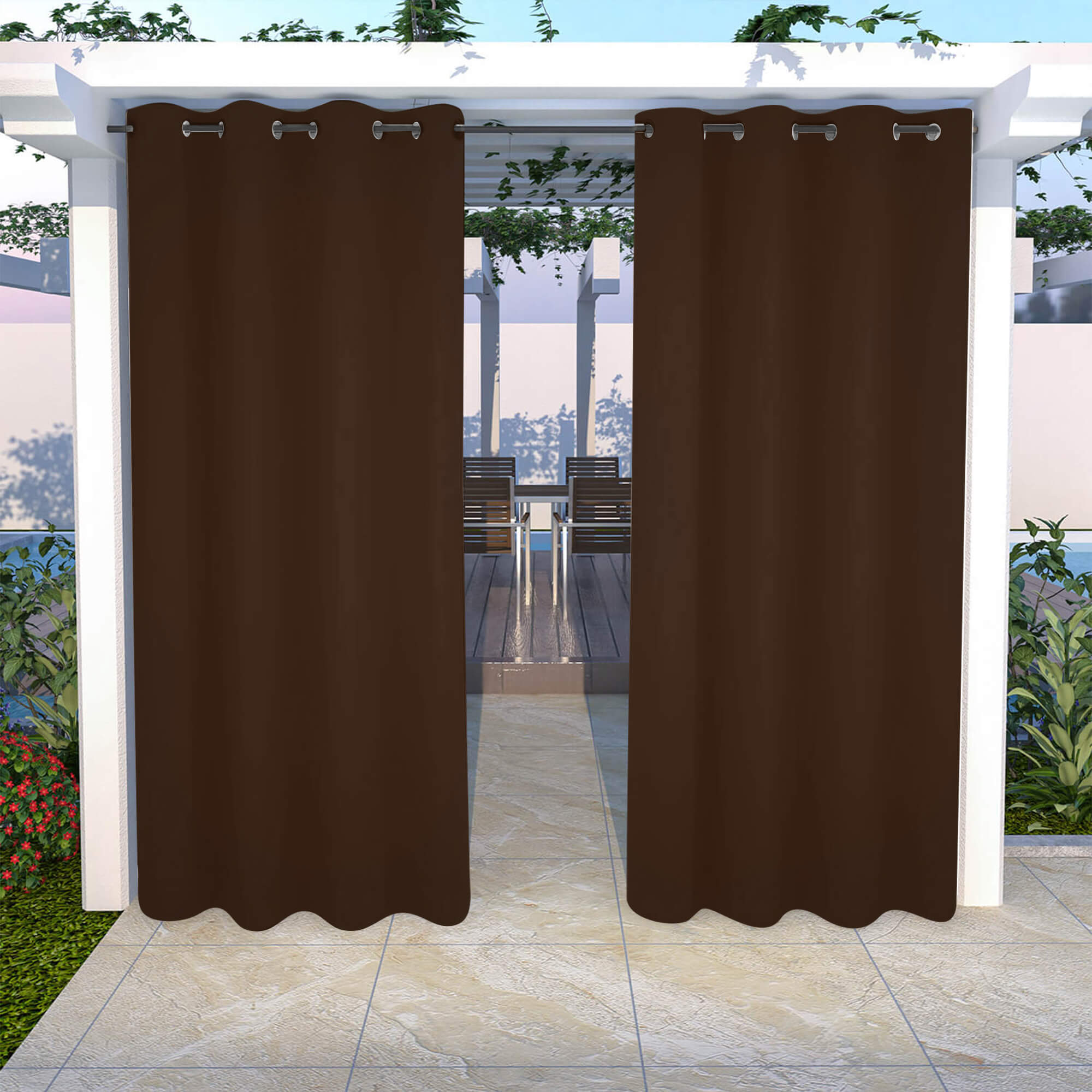 Snowcity Outdoor Curtains Waterproof Grommet Top 1 Panel - Dark Coffee