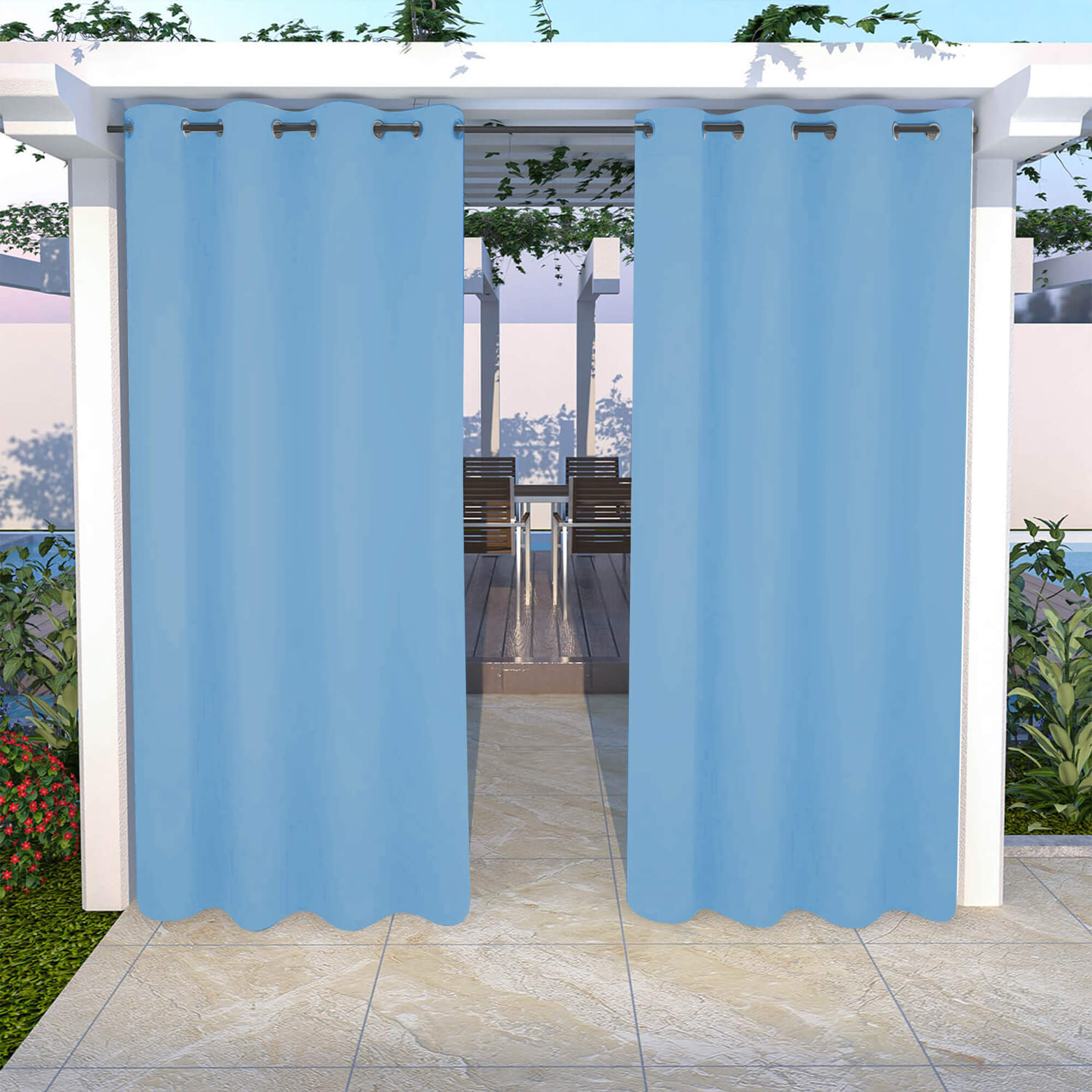 Snowcity Outdoor Curtains Waterproof Grommet Top 1 Panel - Saphhire Blue