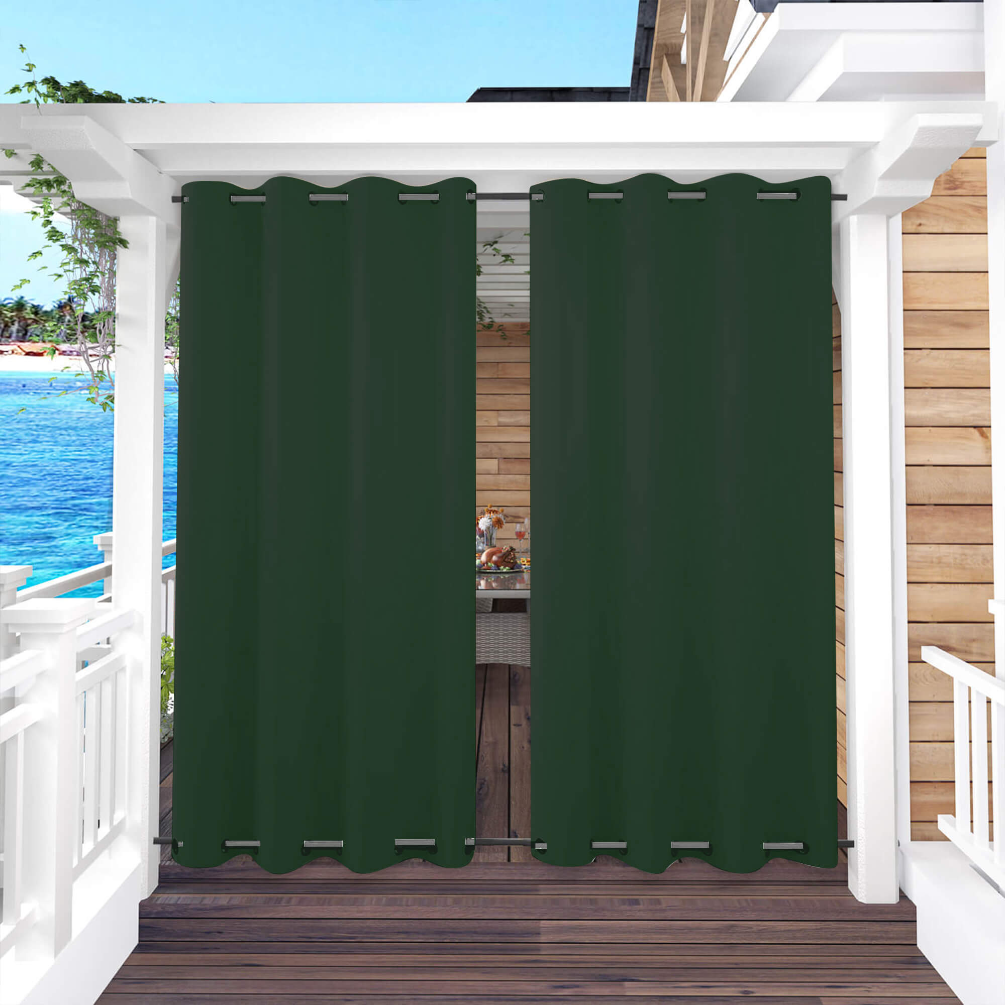 Snowcity Outdoor Curtains Waterproof Grommet Top & Bottom 1 Panel - Dark Green