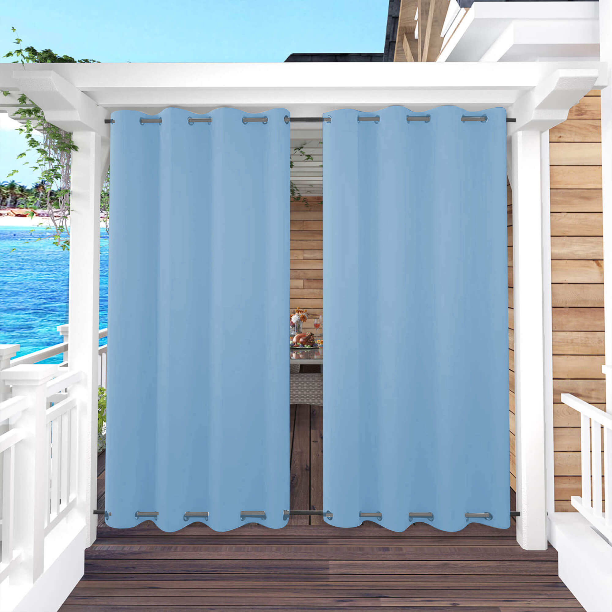 Snowcity Outdoor Curtains Waterproof Grommet Top & Bottom 1 Panel - Saphhire Blue
