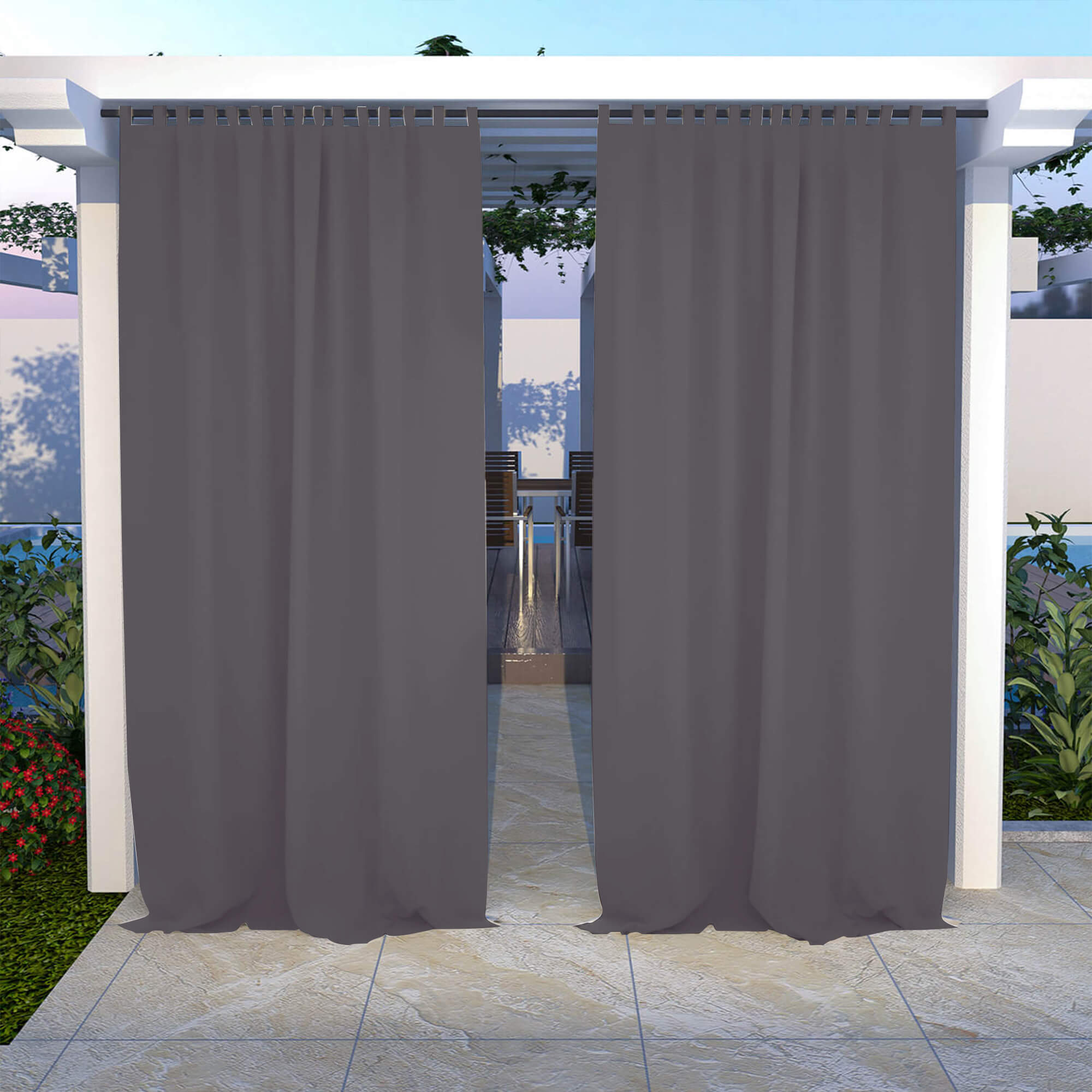 Outdoor Curtains Waterproof Tab Top 1 Panel - Grey