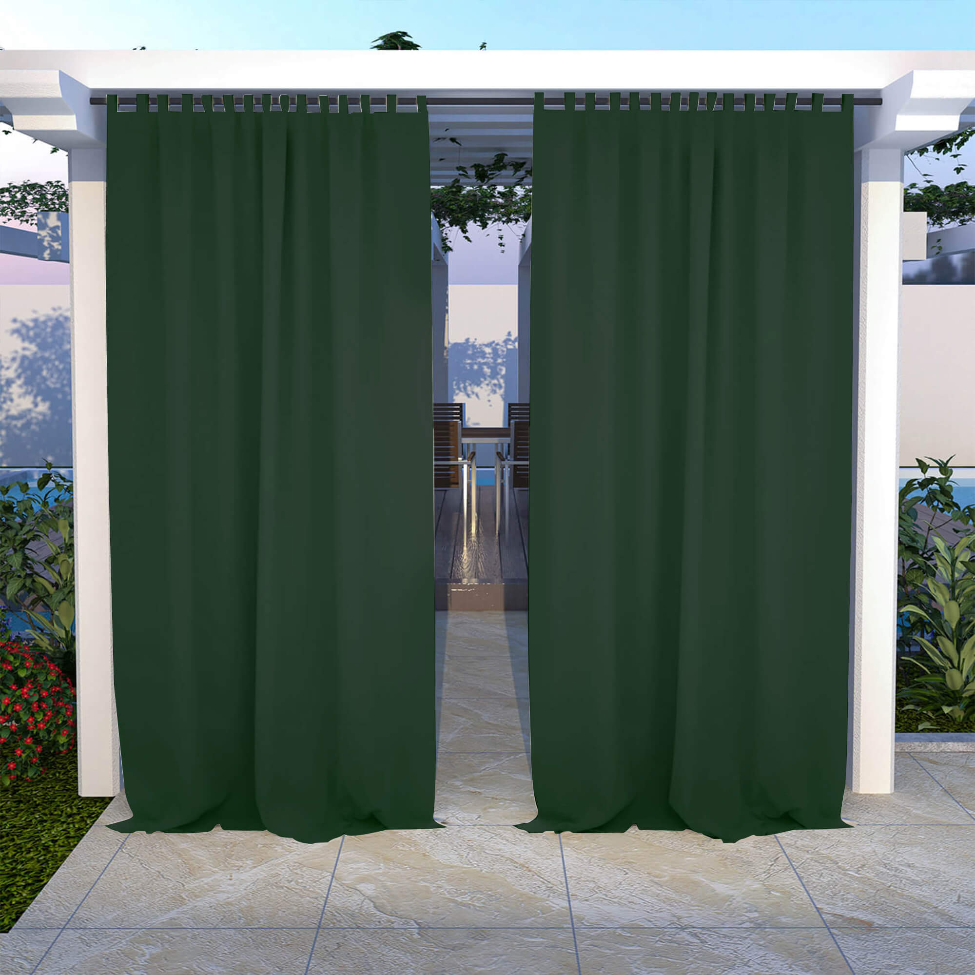 Outdoor Curtains Waterproof Tab Top 1 Panel - Dark Green