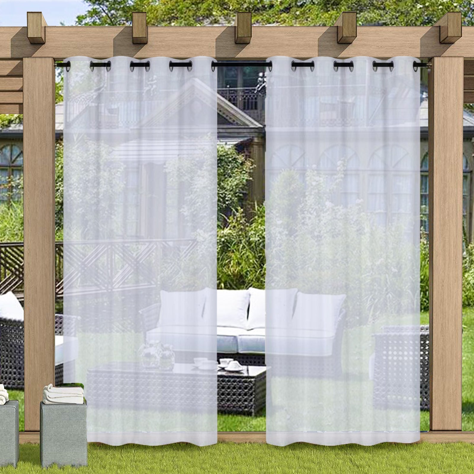 Outdoor Sheer Curtains Waterproof Grommet Top 1 Panel - White