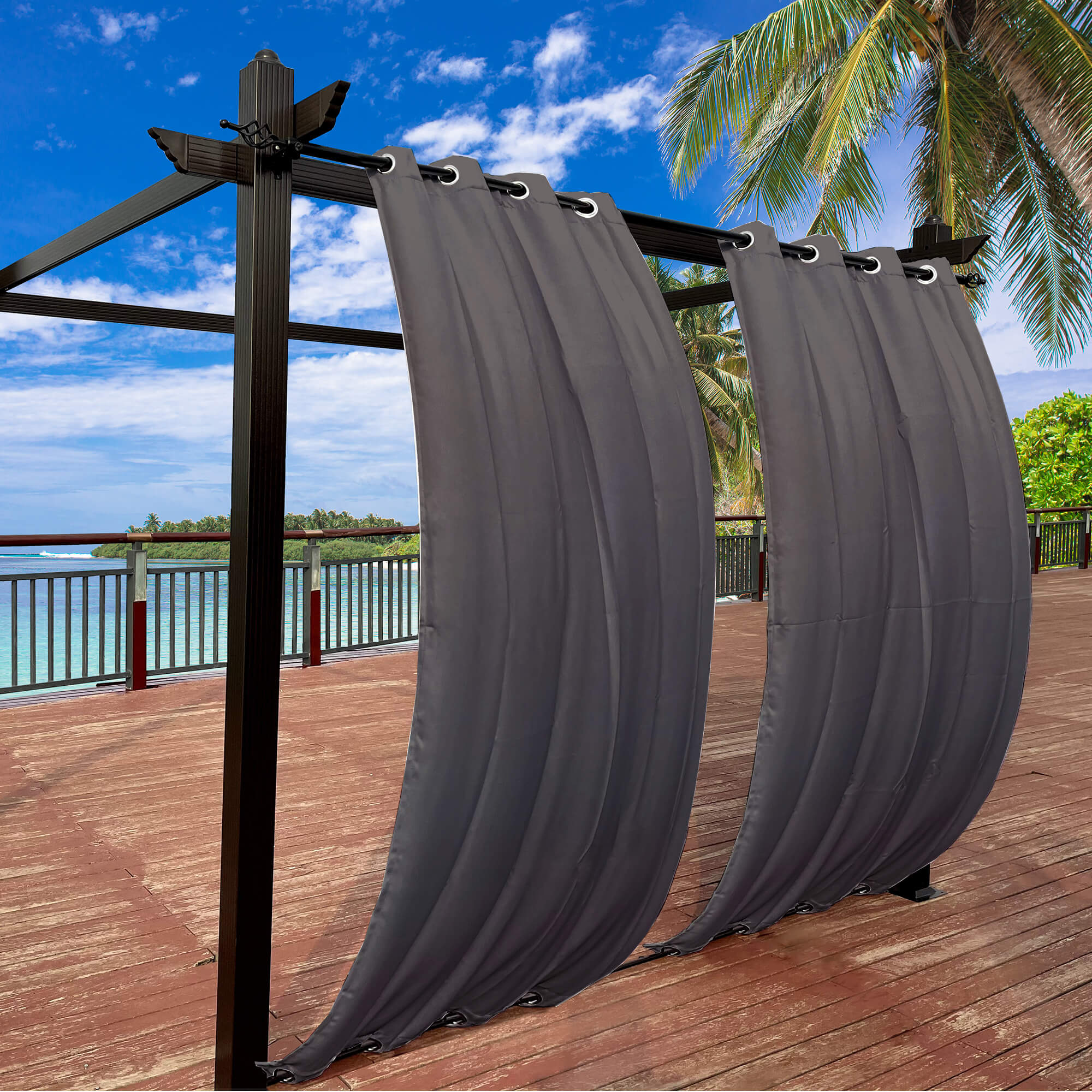 Snowcity Outdoor Curtains Waterproof Grommet Top & Bottom 1 Panel - Grey