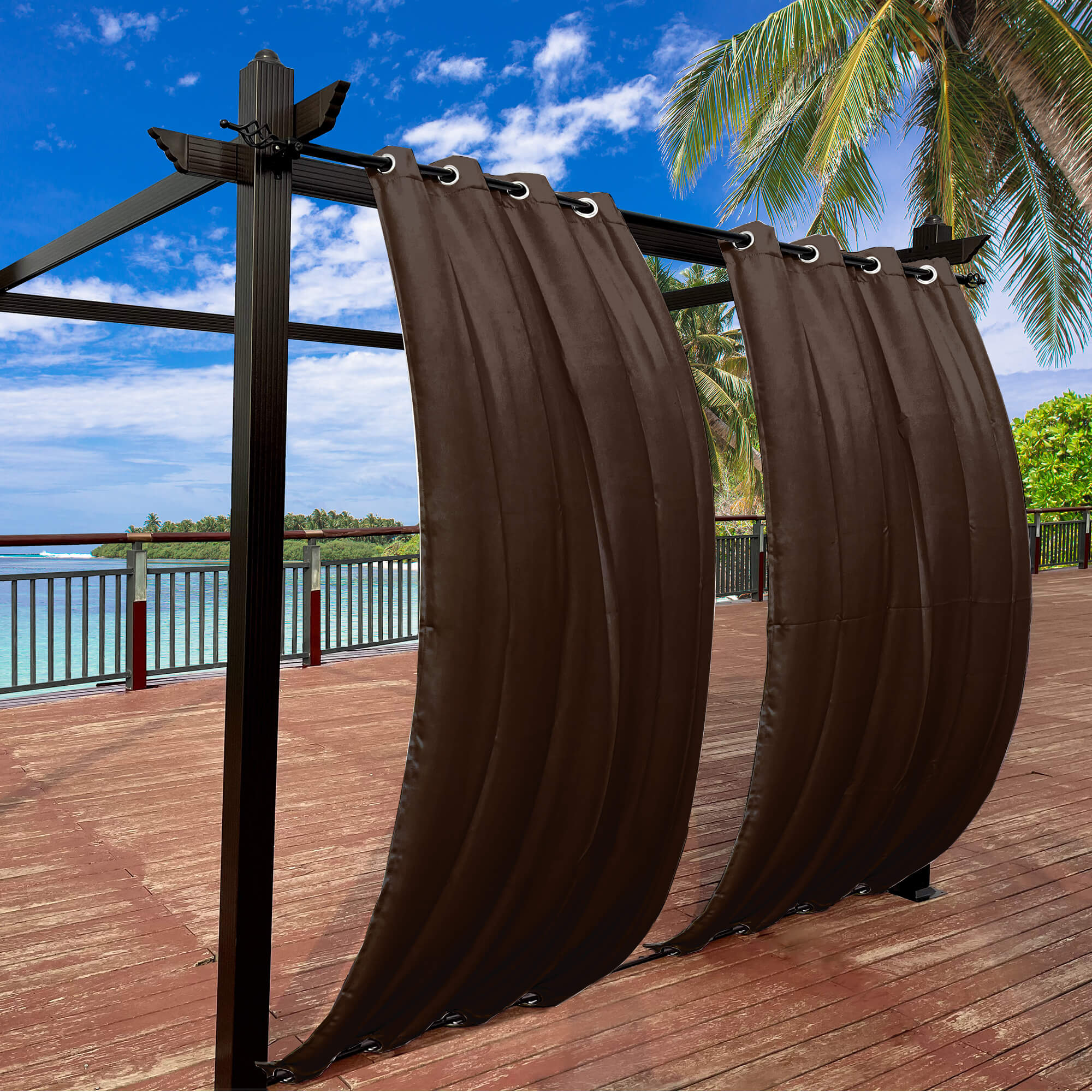 Snowcity Outdoor Curtains Waterproof Grommet Top & Bottom 1 Panel - Dark Coffee