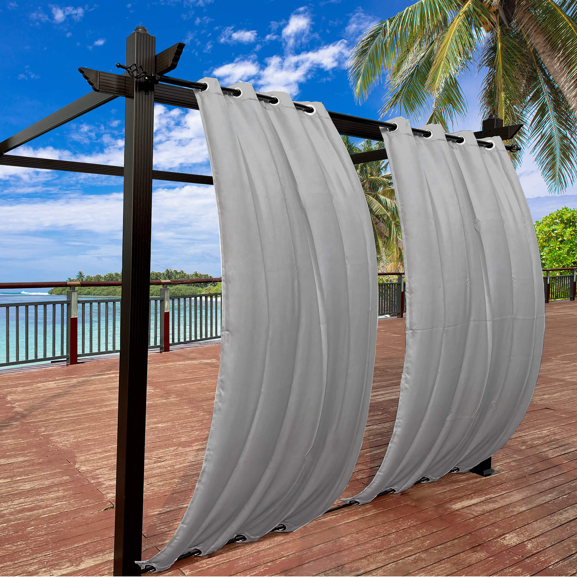 Snowcity Outdoor Curtains Waterproof Grommet Top & Bottom 1 Panel - Light Gray