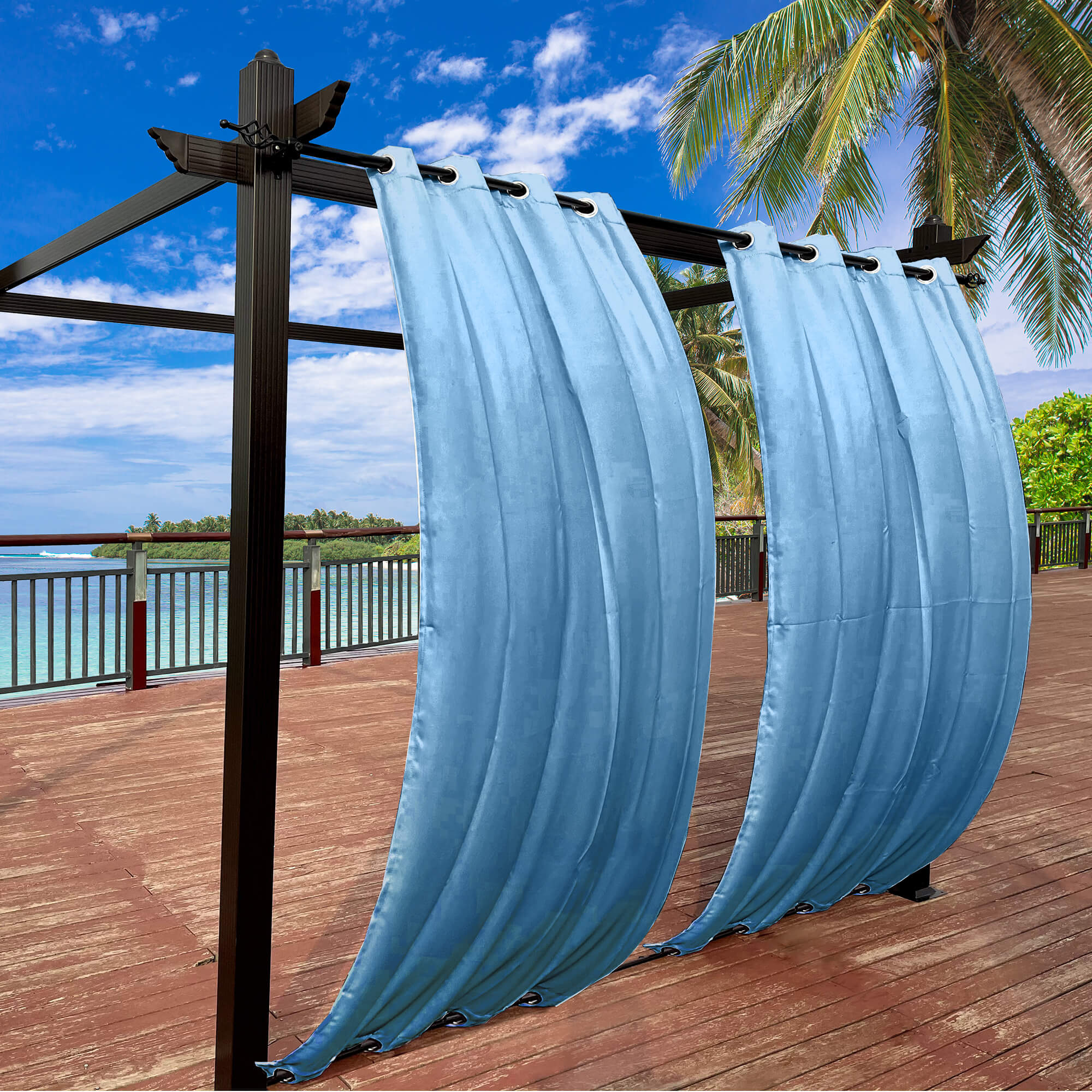 Snowcity Outdoor Curtains Waterproof Grommet Top & Bottom 1 Panel - Saphhire Blue