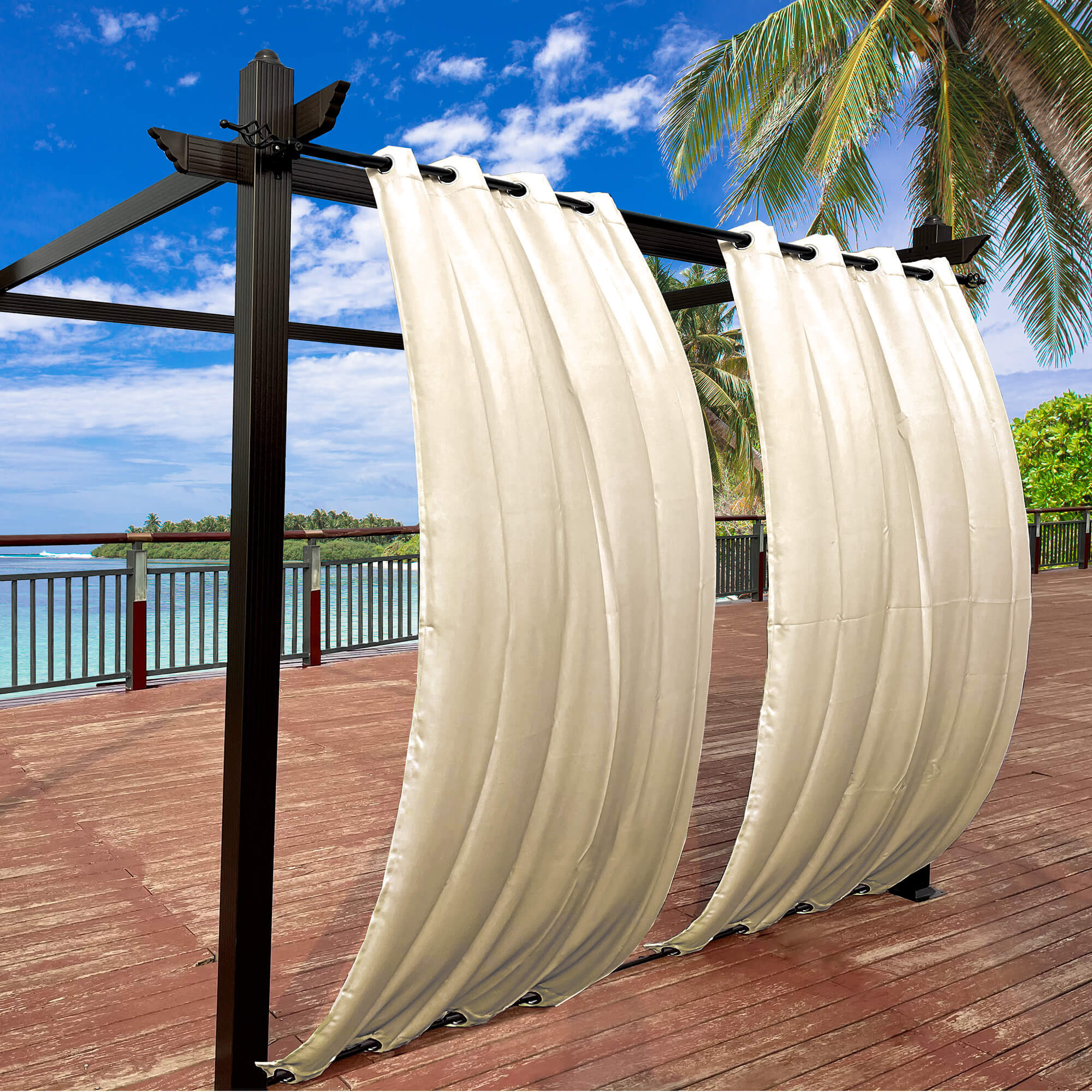 Snowcity Outdoor Curtains Waterproof Grommet Top & Bottom 1 Panel - Dark Beige