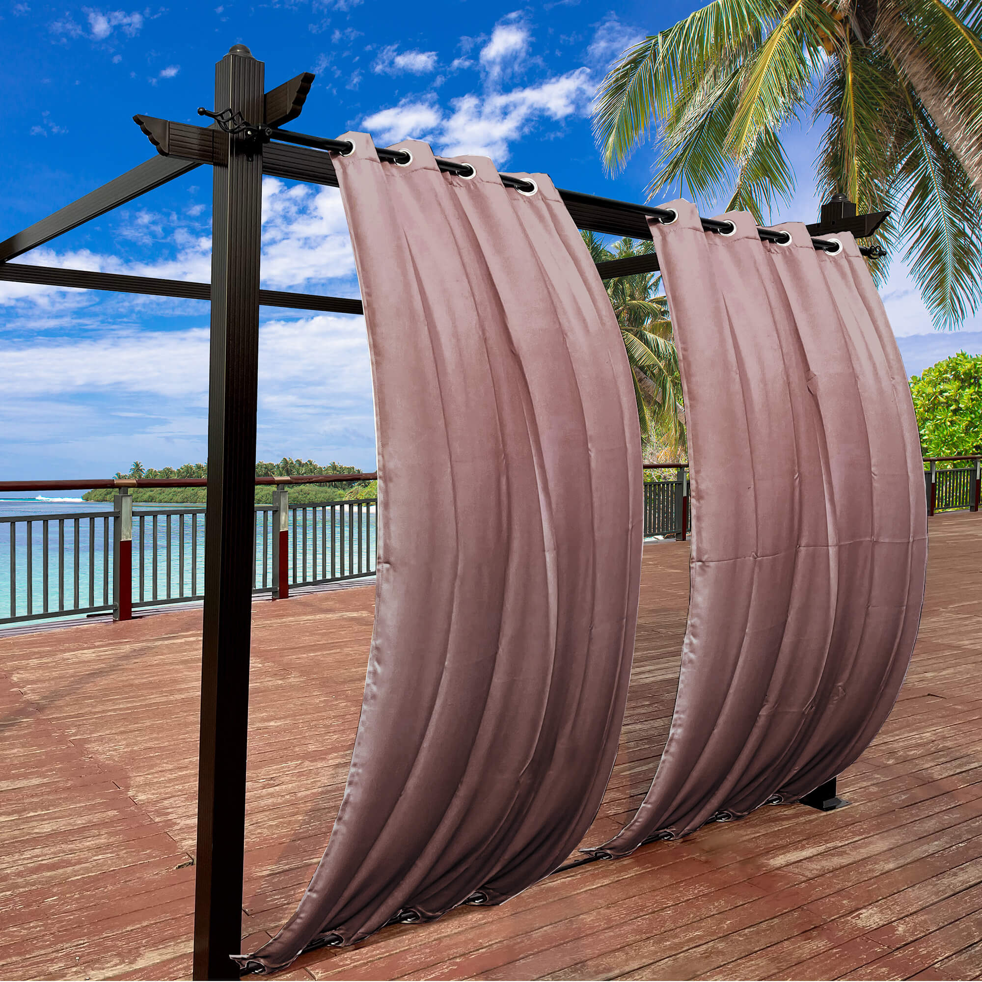 Snowcity Outdoor Curtains Waterproof Grommet Top & Bottom 1 Panel - Light Brown