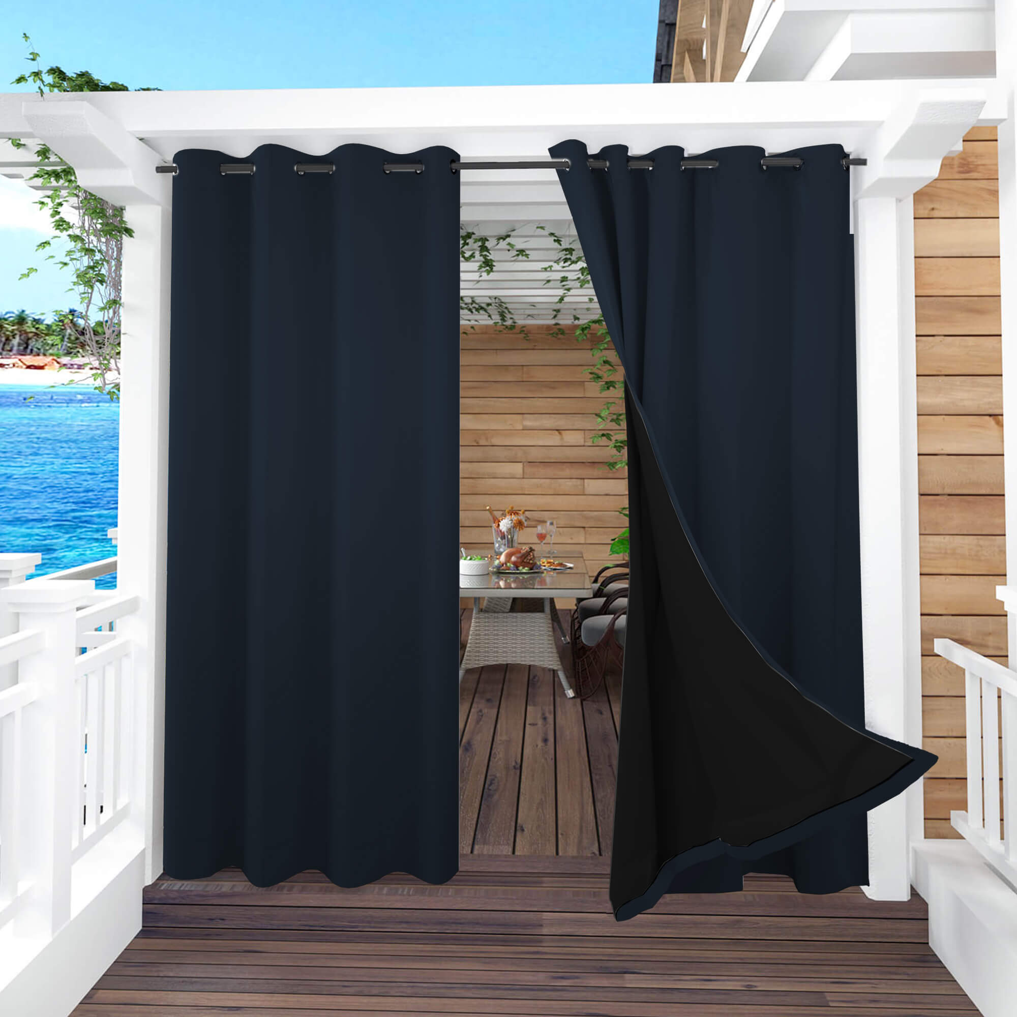 Snowcity Thermal Curtains/Drapes 1 Panel Navy Blue | Waterproof Curtains Grommet/Tab Top | Custom Blackout Curtains