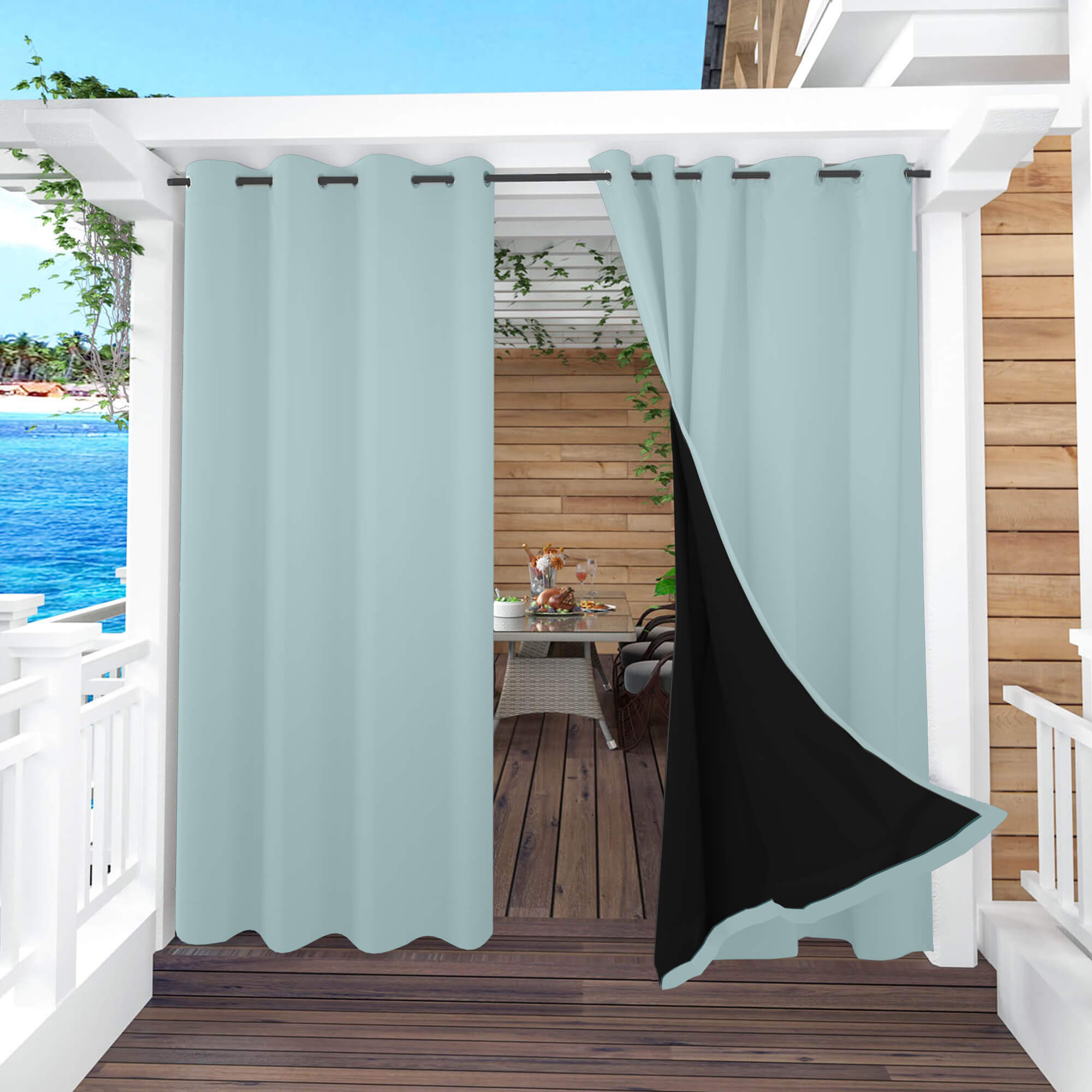 Snowcity Thermal Curtains/Drapes 1 Panel Pale Blue | Waterproof Curtains Grommet/Tab Top | Custom Blackout Curtains