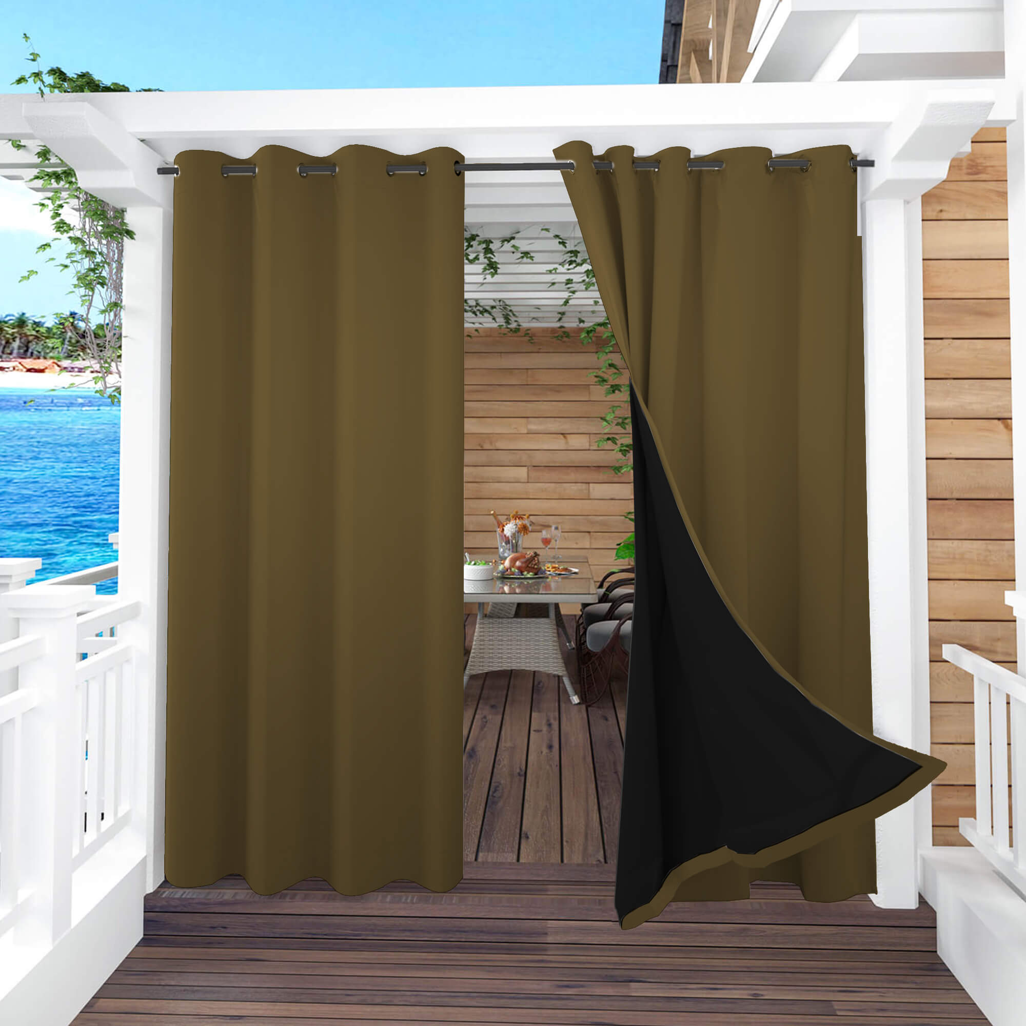 Snowcity Thermal Curtains/Drapes 1 Panel Coffee | Waterproof Curtains Grommet/Tab Top | Custom Blackout Curtains