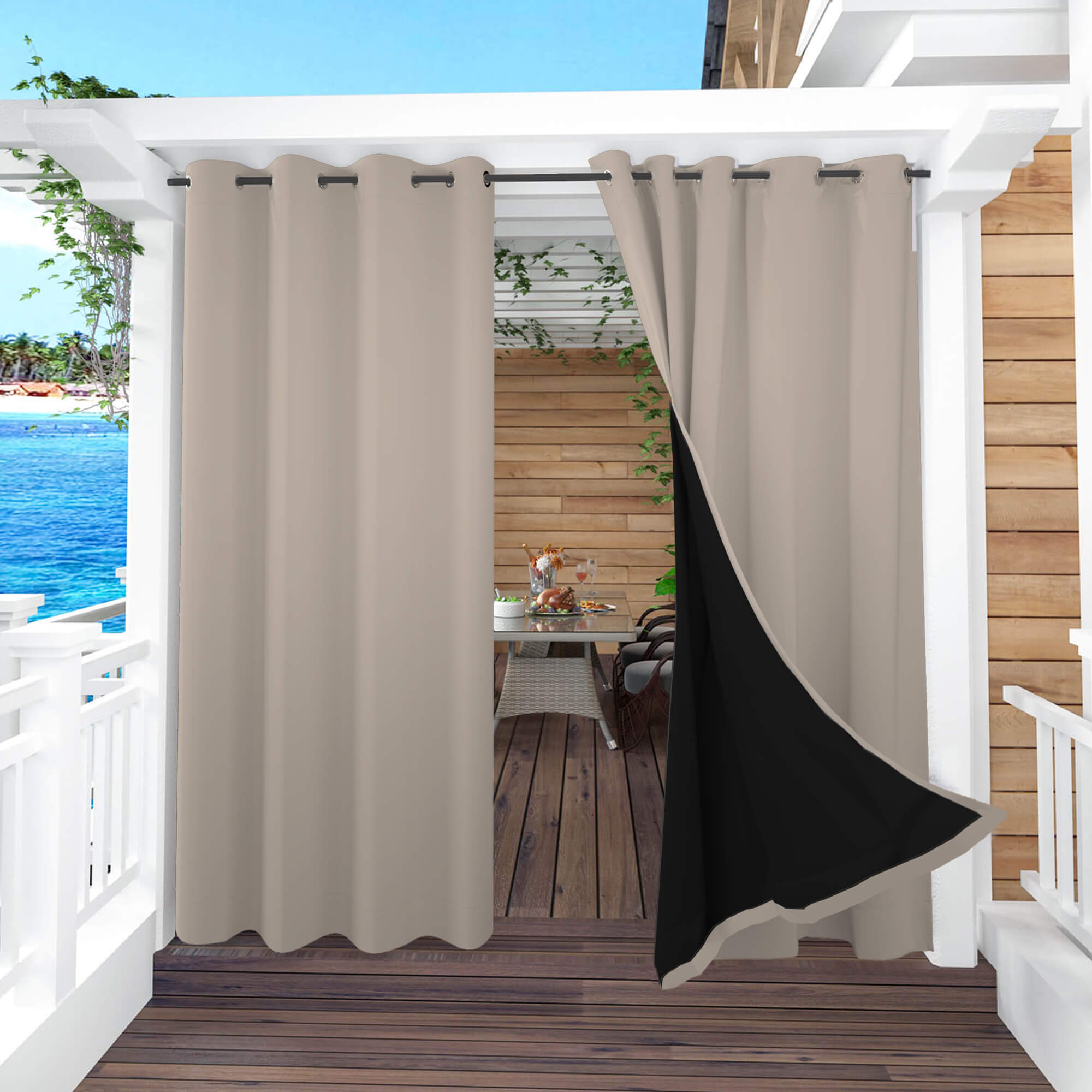 Snowcity Thermal Curtains/Drapes 1 Panel Khaki | Waterproof Curtains Grommet/Tab Top | Custom Blackout Curtains