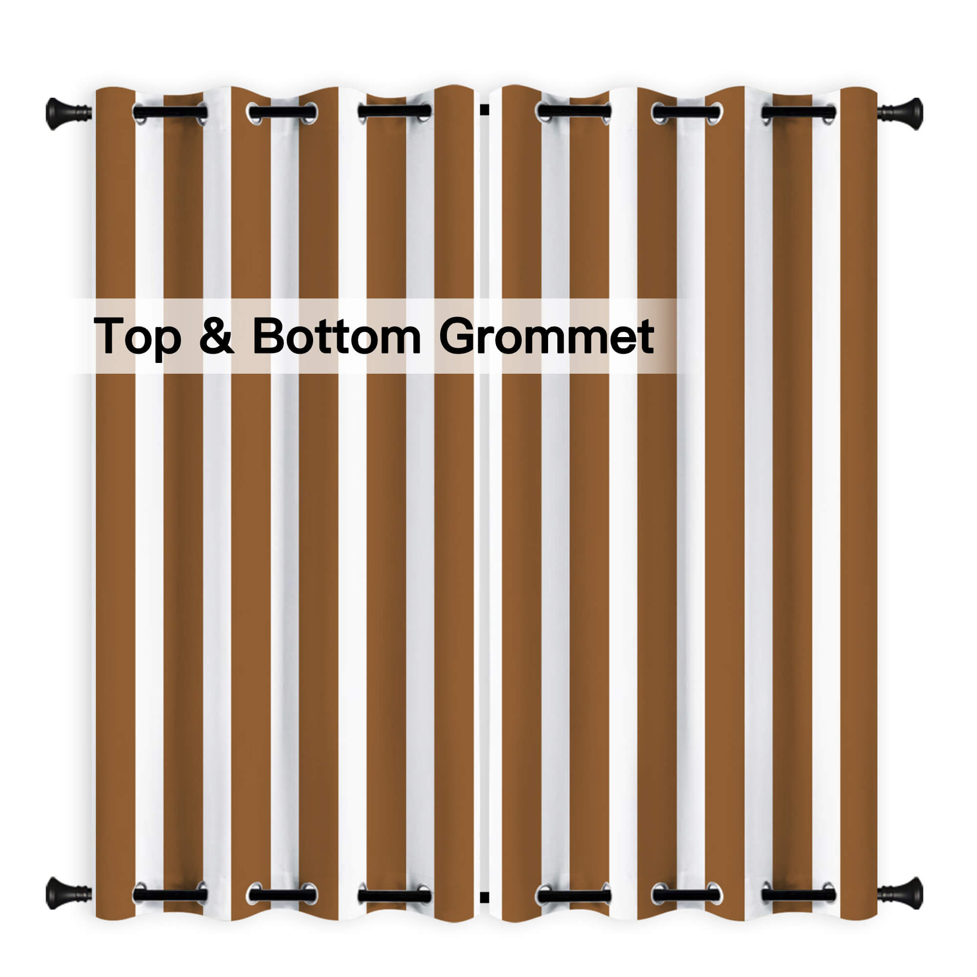 Coffee Stripe Curtains/Drapes 1 Panel | Waterproof Curtains Grommet Top & Bottom | Custom Outdoor Curtains