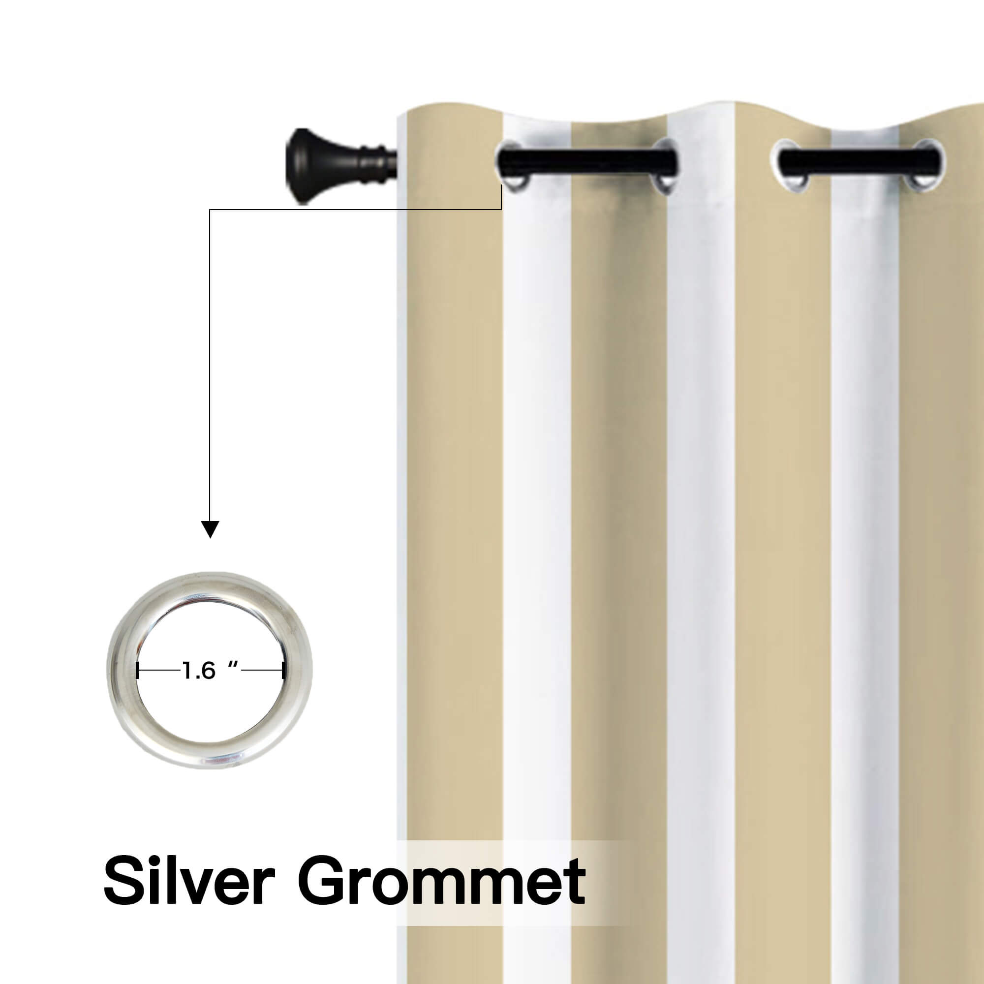 Beige Stripe Curtains/Drapes 1 Panel | Waterproof Curtains Grommet Top & Bottom  | Custom Outdoor Curtains