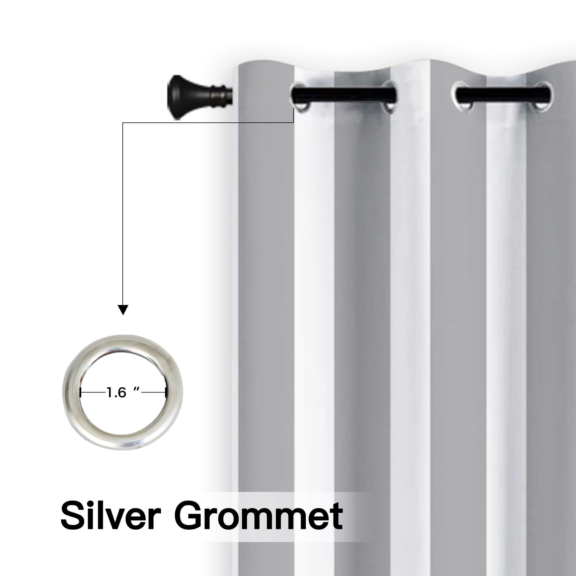 Light Grey Stripe Curtains/Drapes 1 Panel | Waterproof Curtains Grommet Top & Bottom | Custom Outdoor Curtains