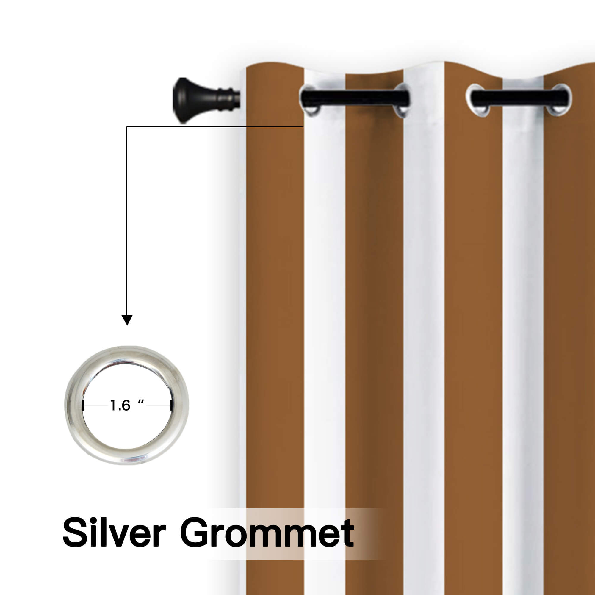 Coffee Stripe Curtains/Drapes 1 Panel | Waterproof Curtains Grommet Top & Bottom | Custom Outdoor Curtains