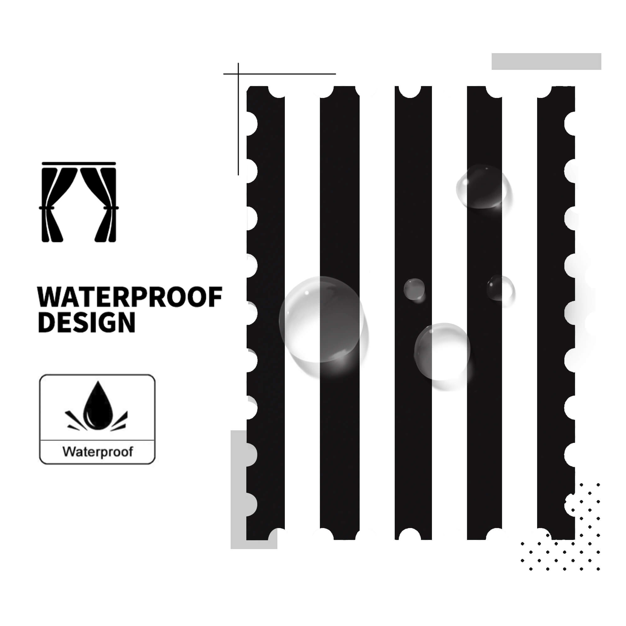 Black Stripe Curtains/Drapes 1 Panel | Waterproof Curtains Grommet Top & Bottom | Custom Outdoor Curtains