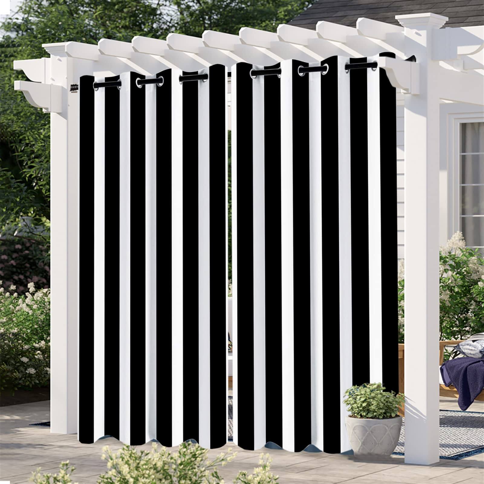 Black Stripe Curtains/Drapes 1 Panel | Waterproof Curtains Grommet Top & Bottom | Custom Outdoor Curtains