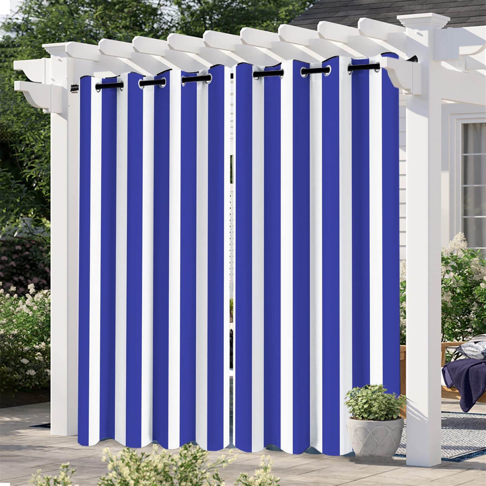 Blue Stripe Curtains/Drapes 1 Panel | Waterproof Curtains Grommet Top & Bottom | Custom Outdoor Curtains