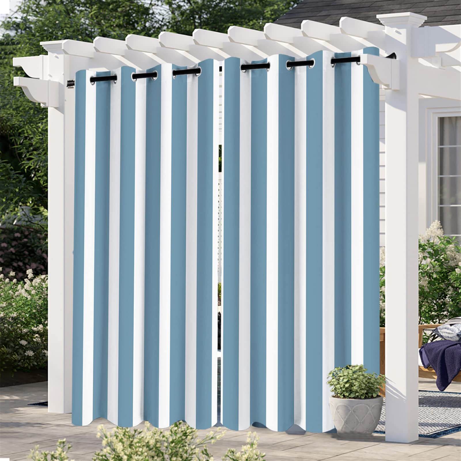 Pale Blue Stripe Curtains/Drapes 1 Panel | Waterproof Curtains Grommet Top & Bottom | Custom Outdoor Curtains