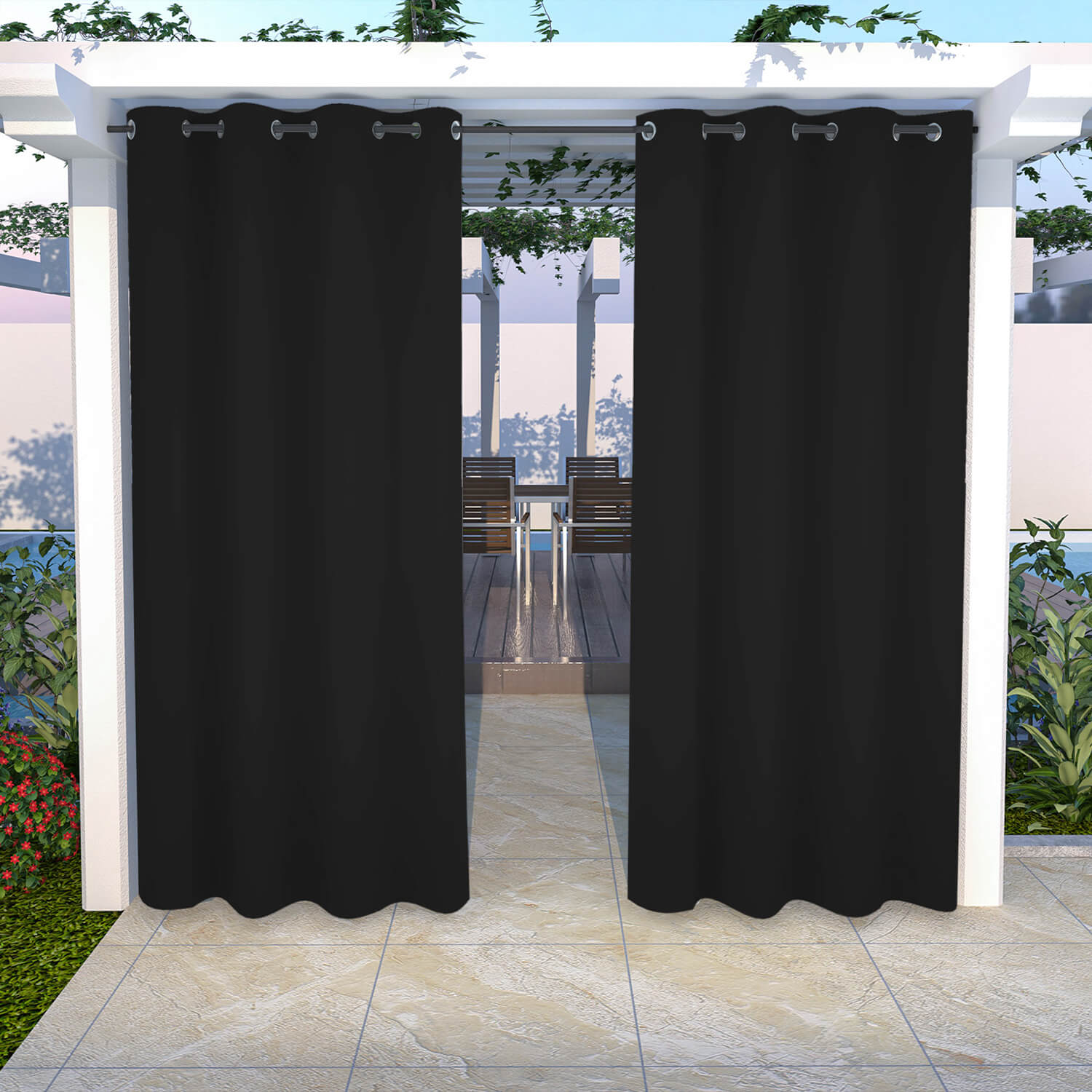 Snowcity Outdoor Curtains Waterproof Grommet Top 1 Panel - Raven Black