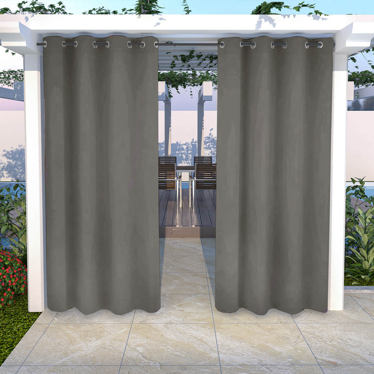 Snowcity Outdoor Curtains Waterproof Grommet Top 1 Panel - Charcoal