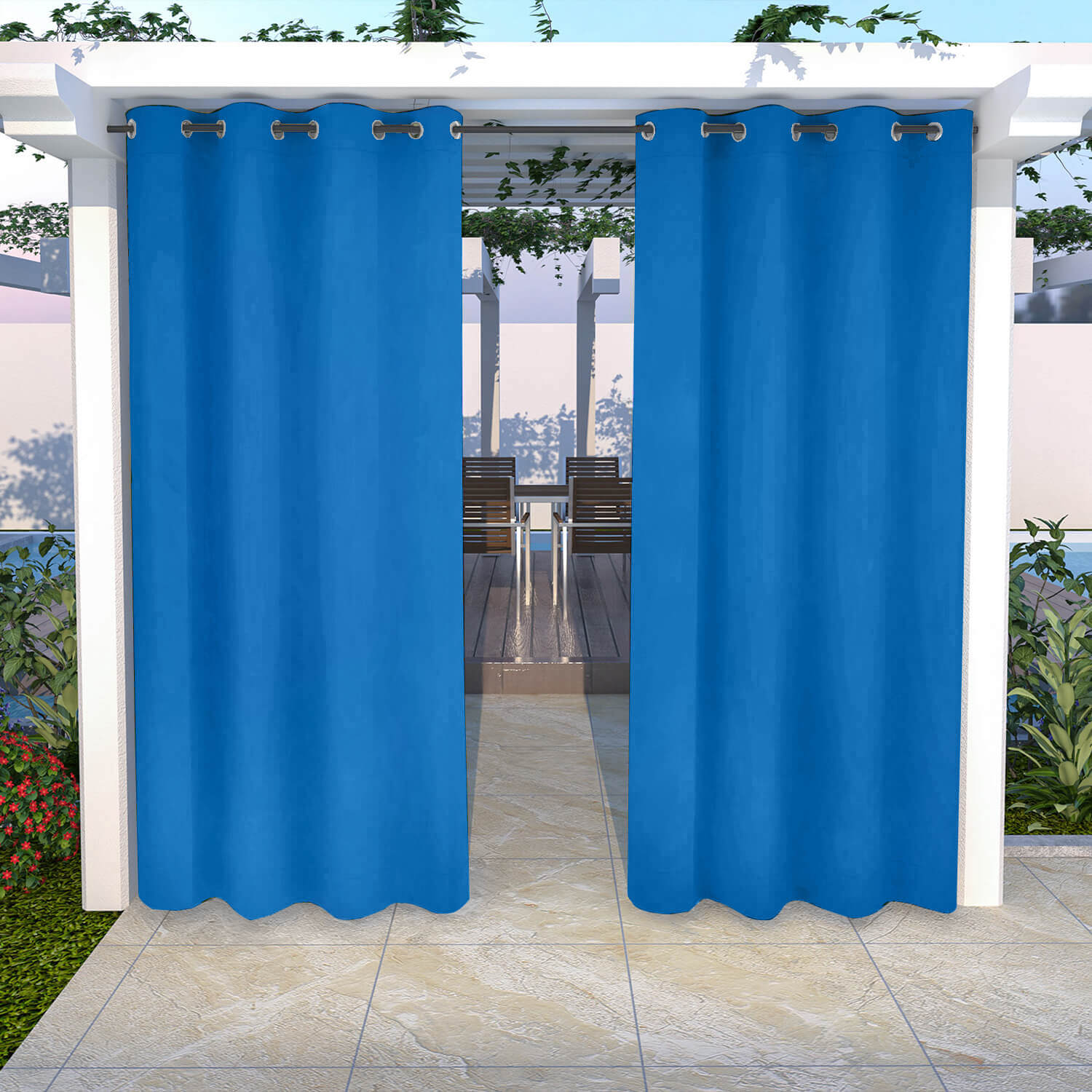 Snowcity Outdoor Curtains Waterproof Grommet Top 1 Panel - Pacific Blue