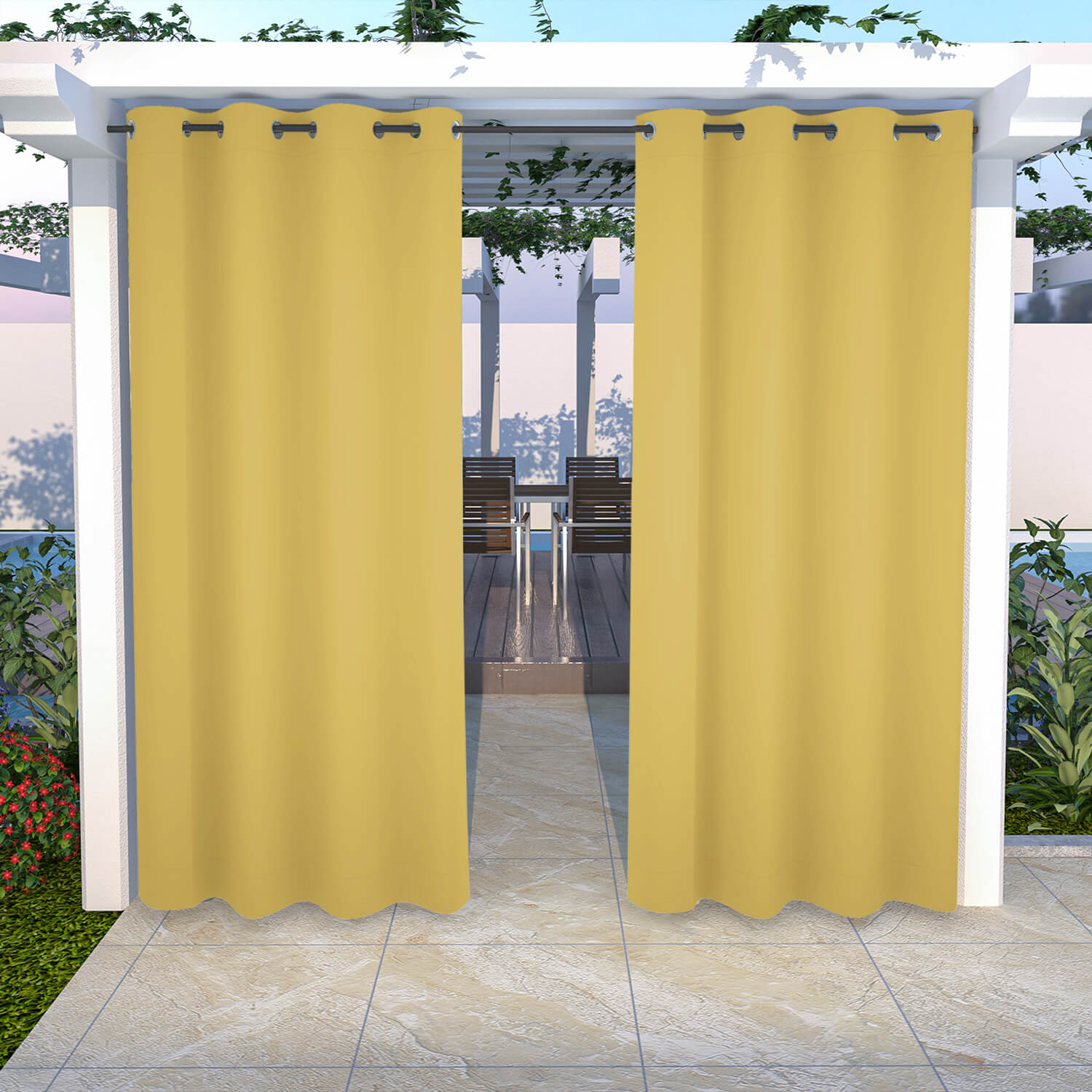 Snowcity Outdoor Curtains Waterproof Grommet Top 1 Panel - Yellow