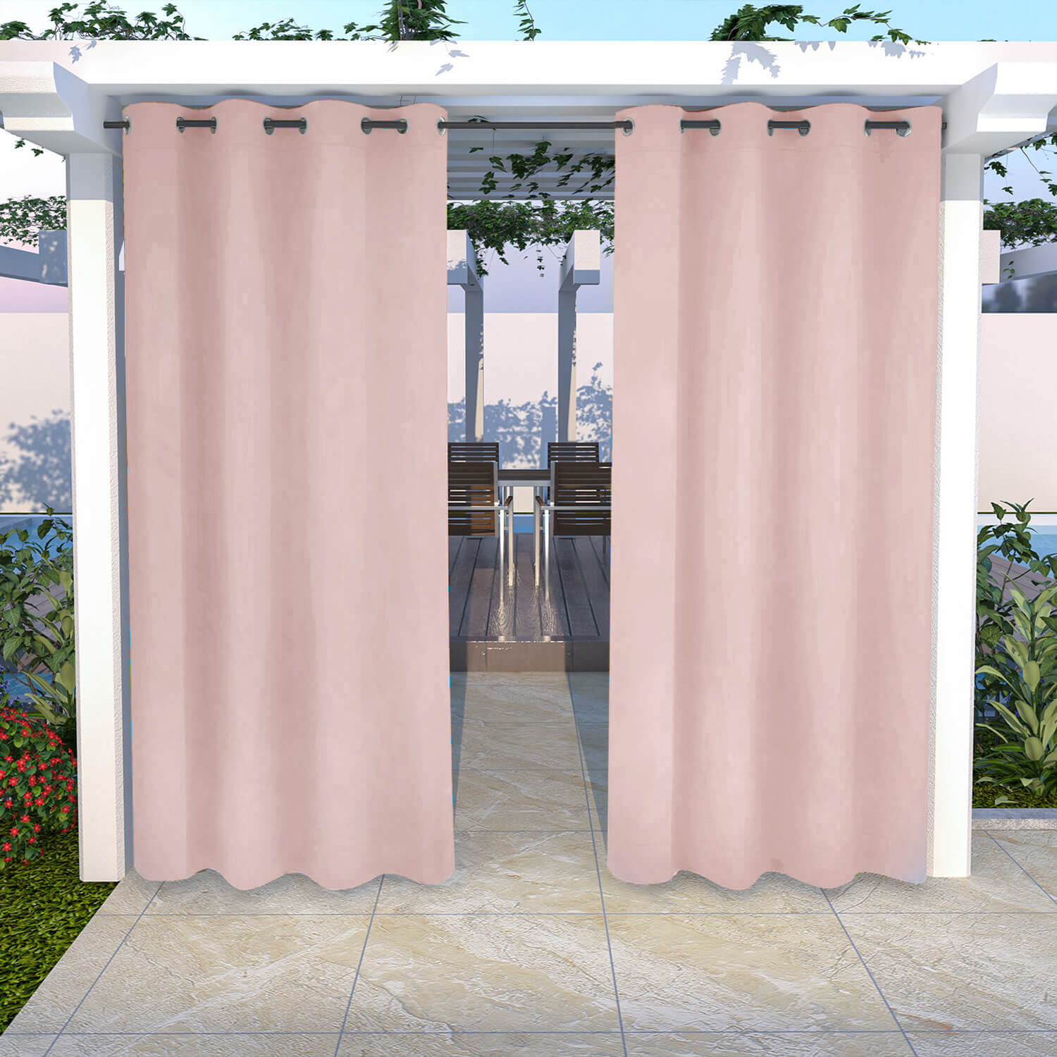 Snowcity Outdoor Curtains Waterproof Grommet Top 1 Panel - Rose Dust