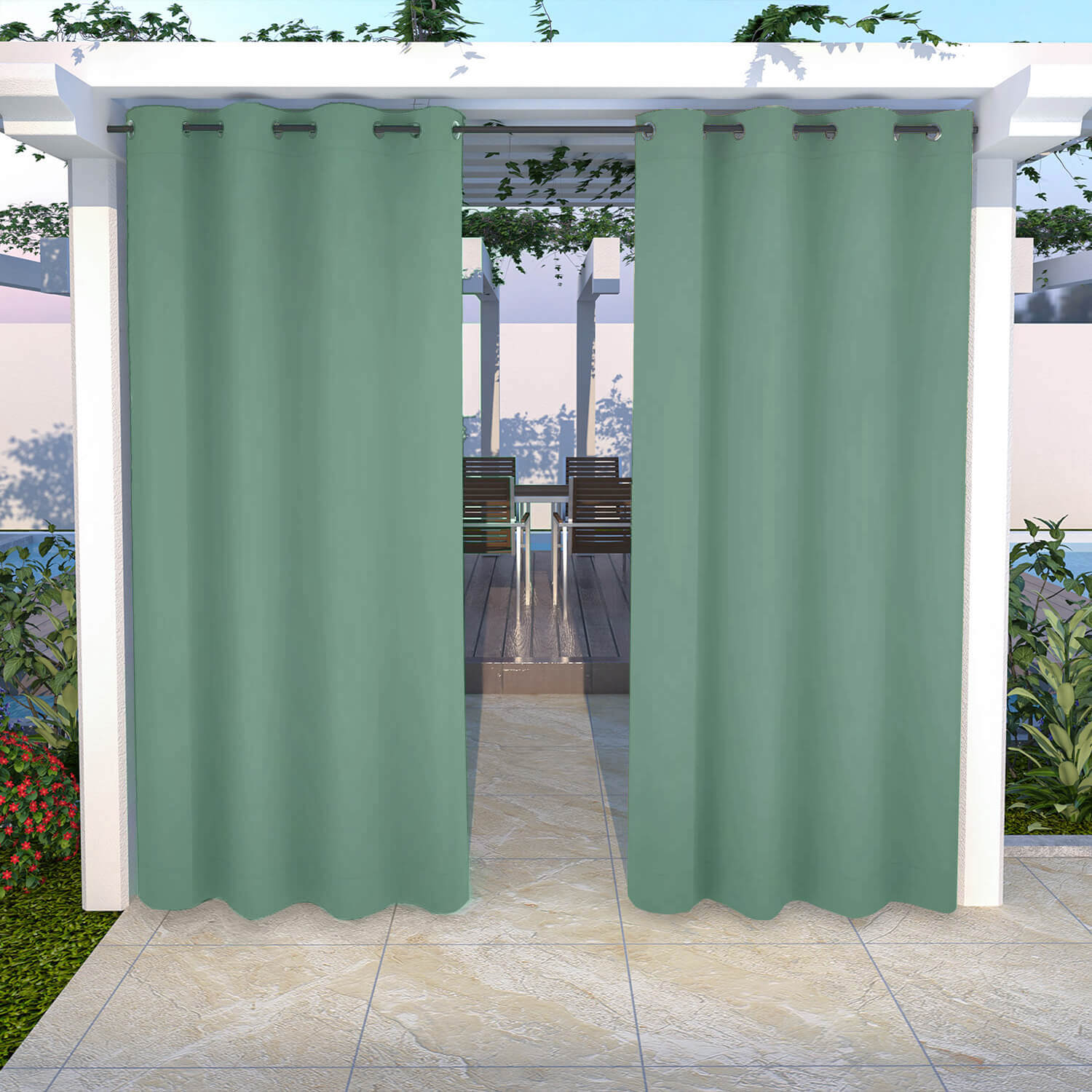 Snowcity Outdoor Curtains Waterproof Grommet Top 1 Panel - Green