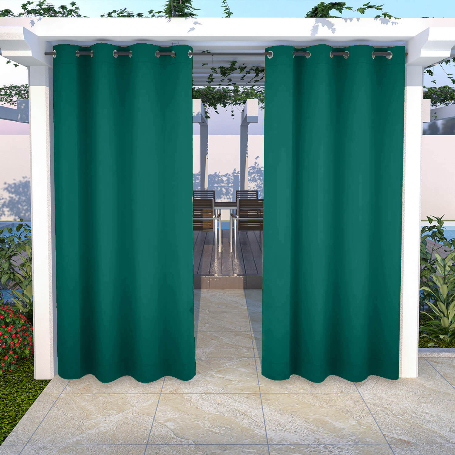 Snowcity Outdoor Curtains Waterproof Grommet Top 1 Panel - Forest Green