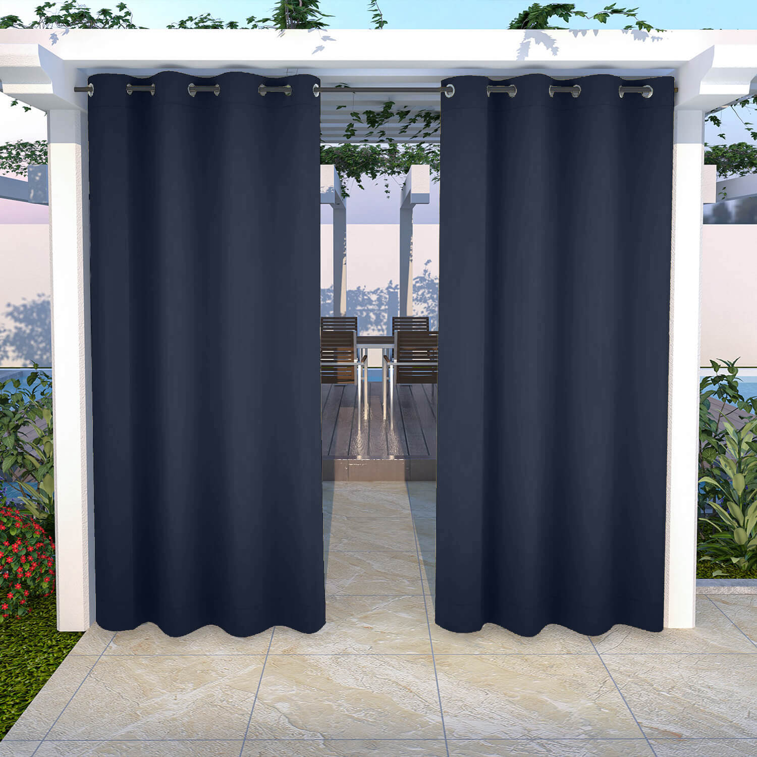 Snowcity Outdoor Curtains Waterproof Grommet Top 1 Panel - Prussian blue
