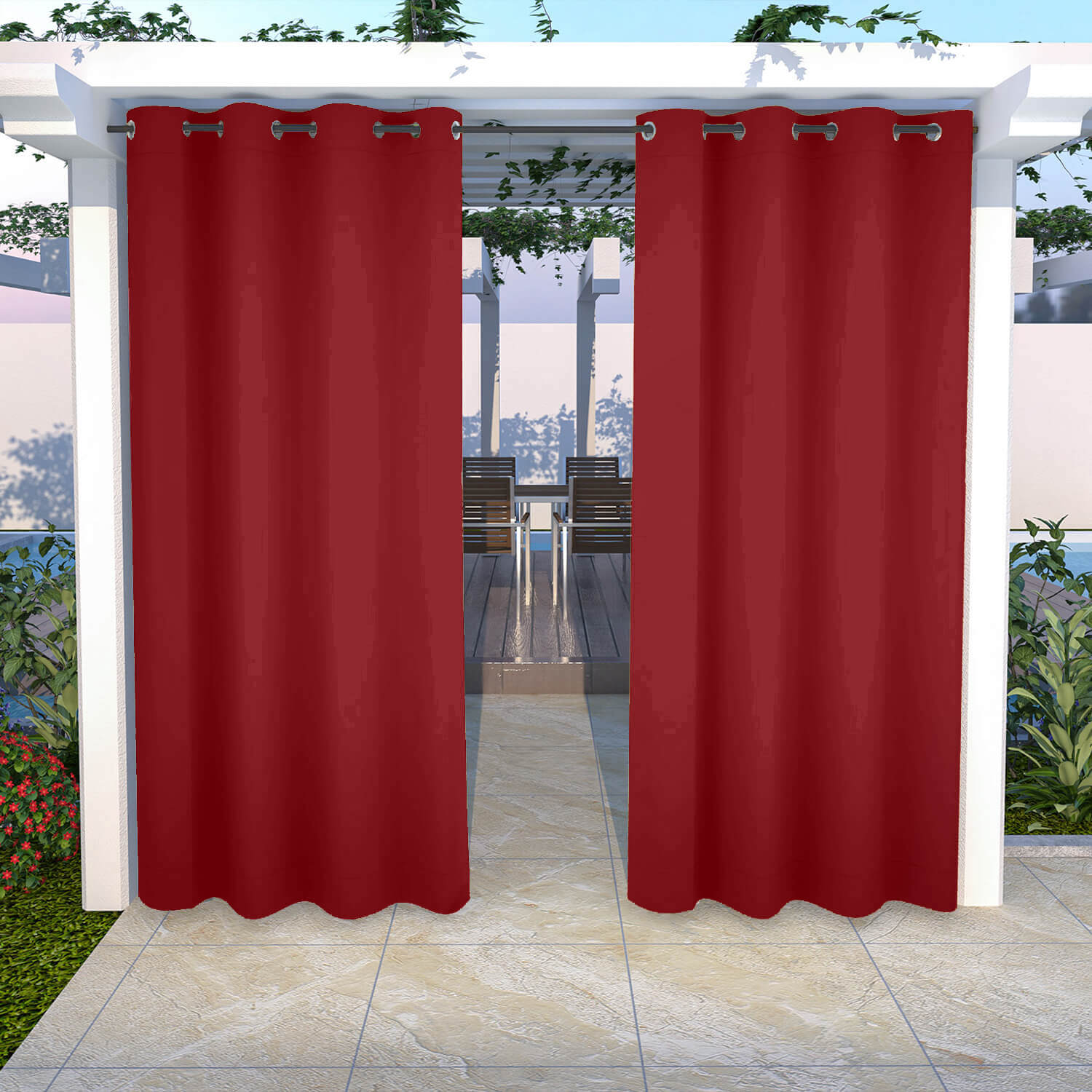 Snowcity Outdoor Curtains Waterproof Grommet Top 1 Panel - Red