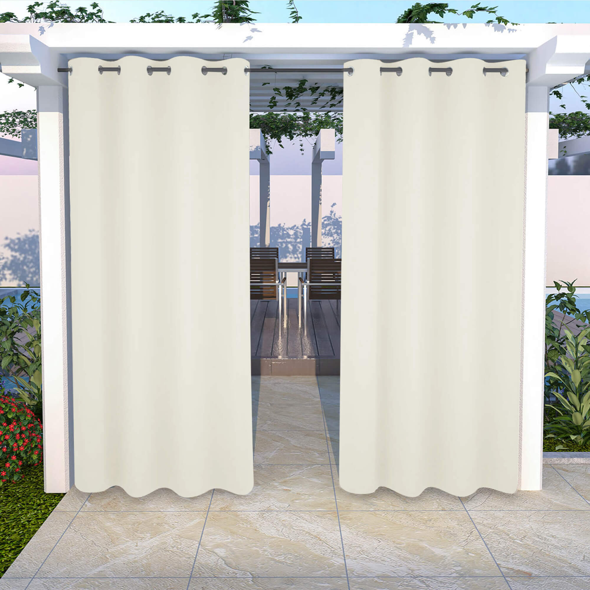 Snowcity Outdoor Curtains Waterproof Grommet Top 1 Panel - Beige