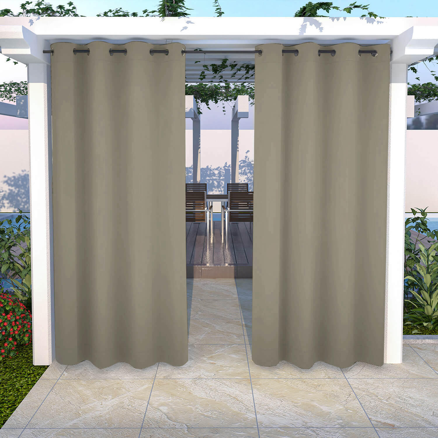 Snowcity Outdoor Curtains Waterproof Grommet Top 1 Panel - Taupe