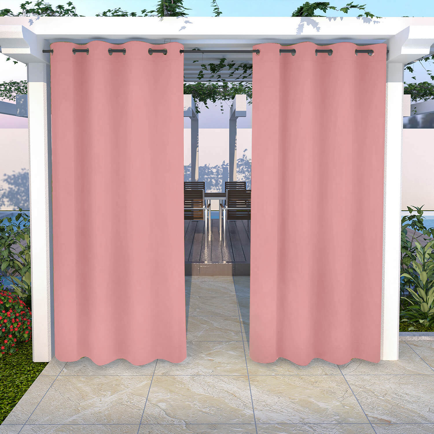 Snowcity Outdoor Curtains Waterproof Grommet Top 1 Panel - Pink