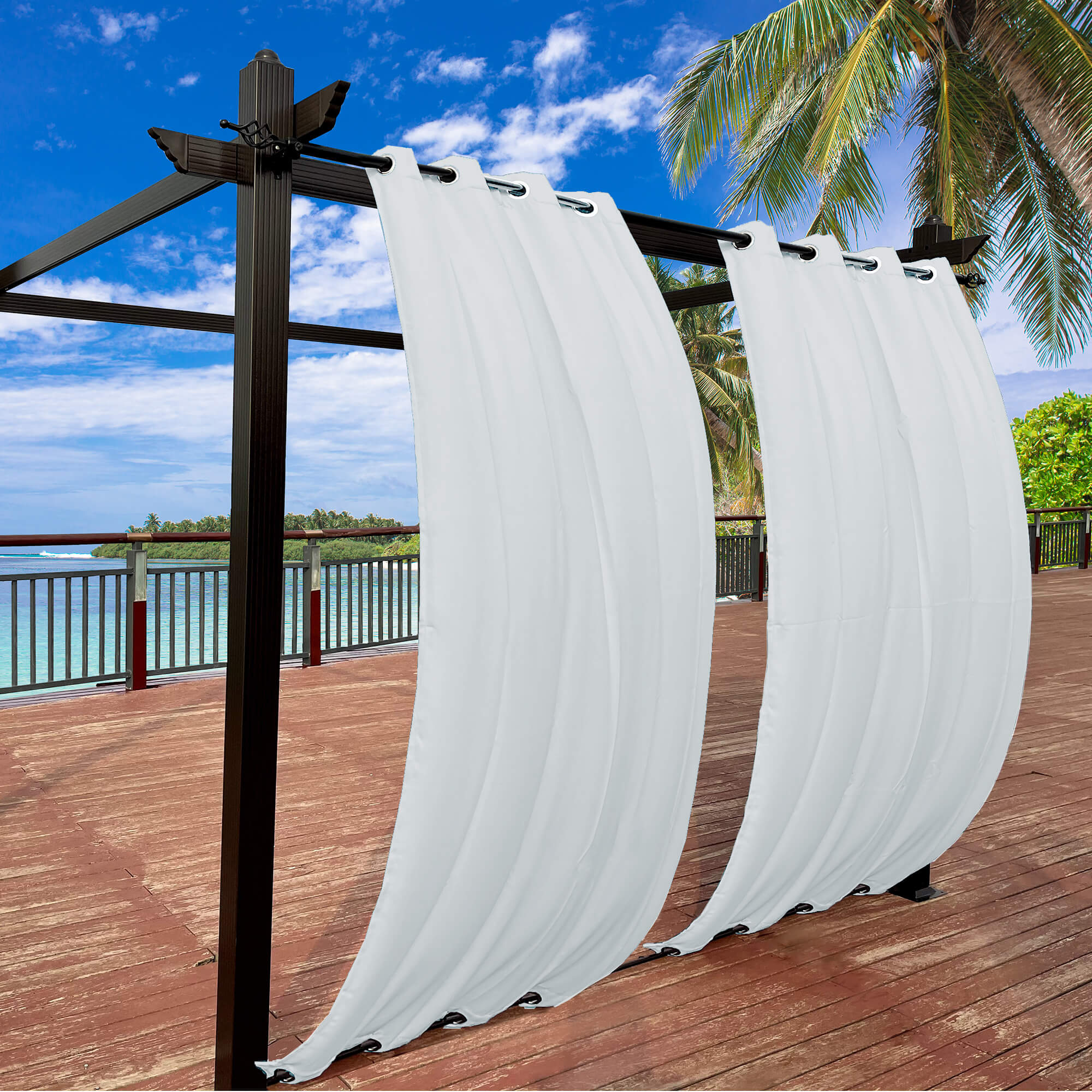 Snowcity Outdoor Curtains Waterproof Grommet Top & Bottom 1 Panel - Greyish White