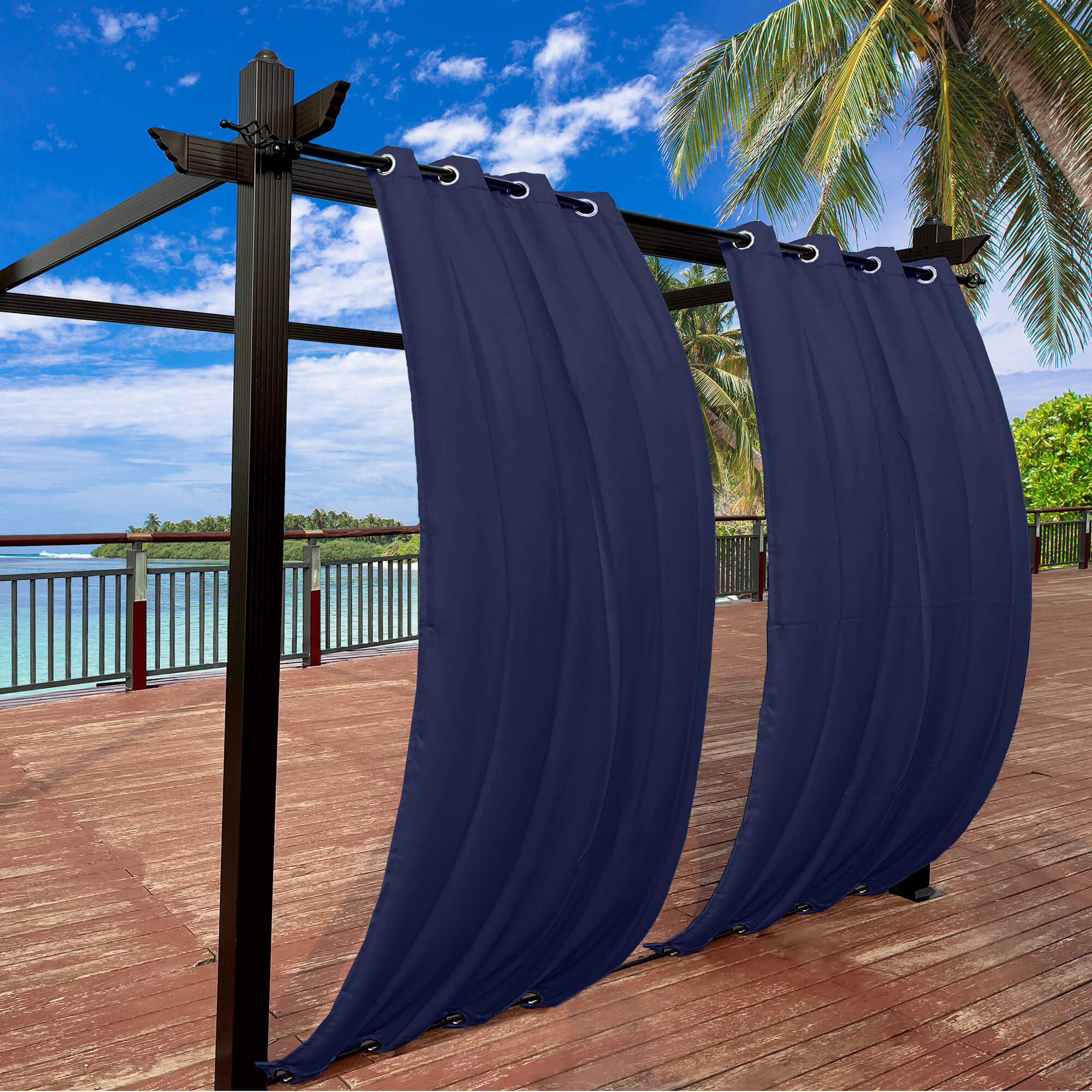 Snowcity Outdoor Curtains Waterproof Grommet Top & Bottom 1 Panel - Navy