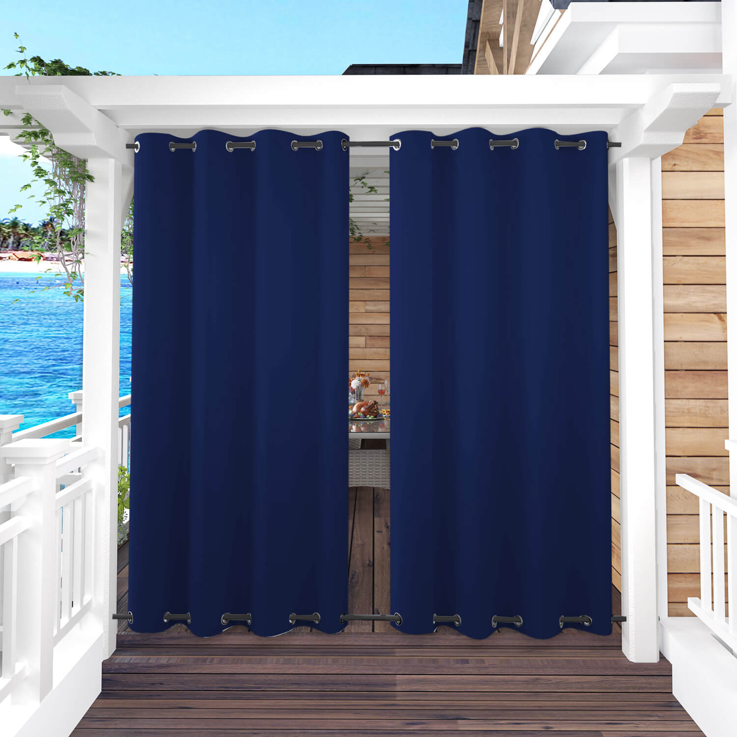 Snowcity Outdoor Curtains Waterproof Grommet Top & Bottom 1 Panel - Navy