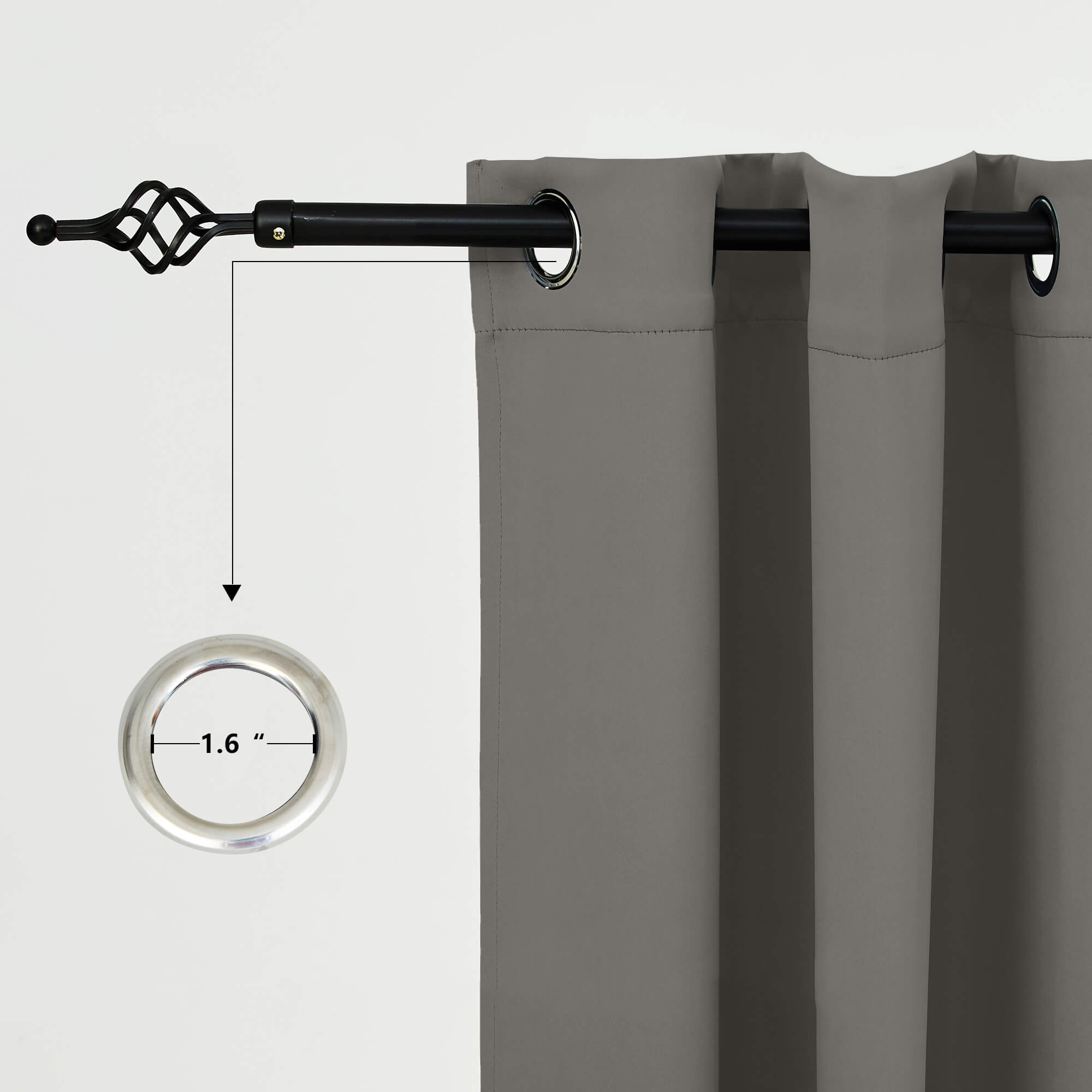 Snowcity Outdoor Curtains Waterproof Grommet Top & Bottom 1 Panel - Charcoal