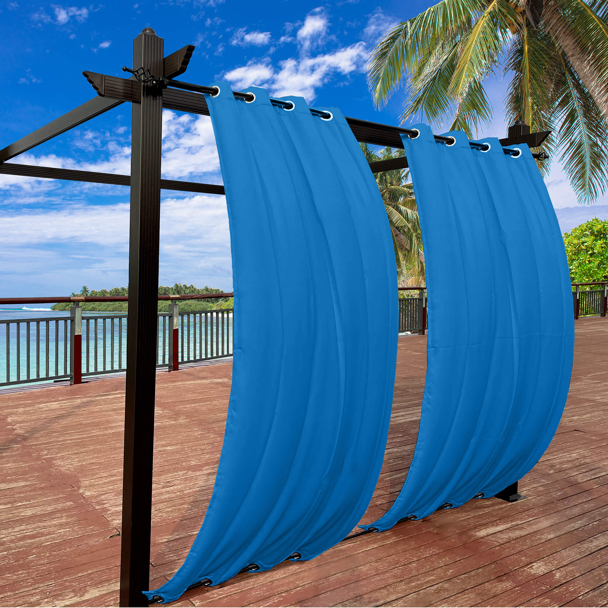 Snowcity Outdoor Curtains Waterproof Grommet Top & Bottom 1 Panel - Pacific Blue