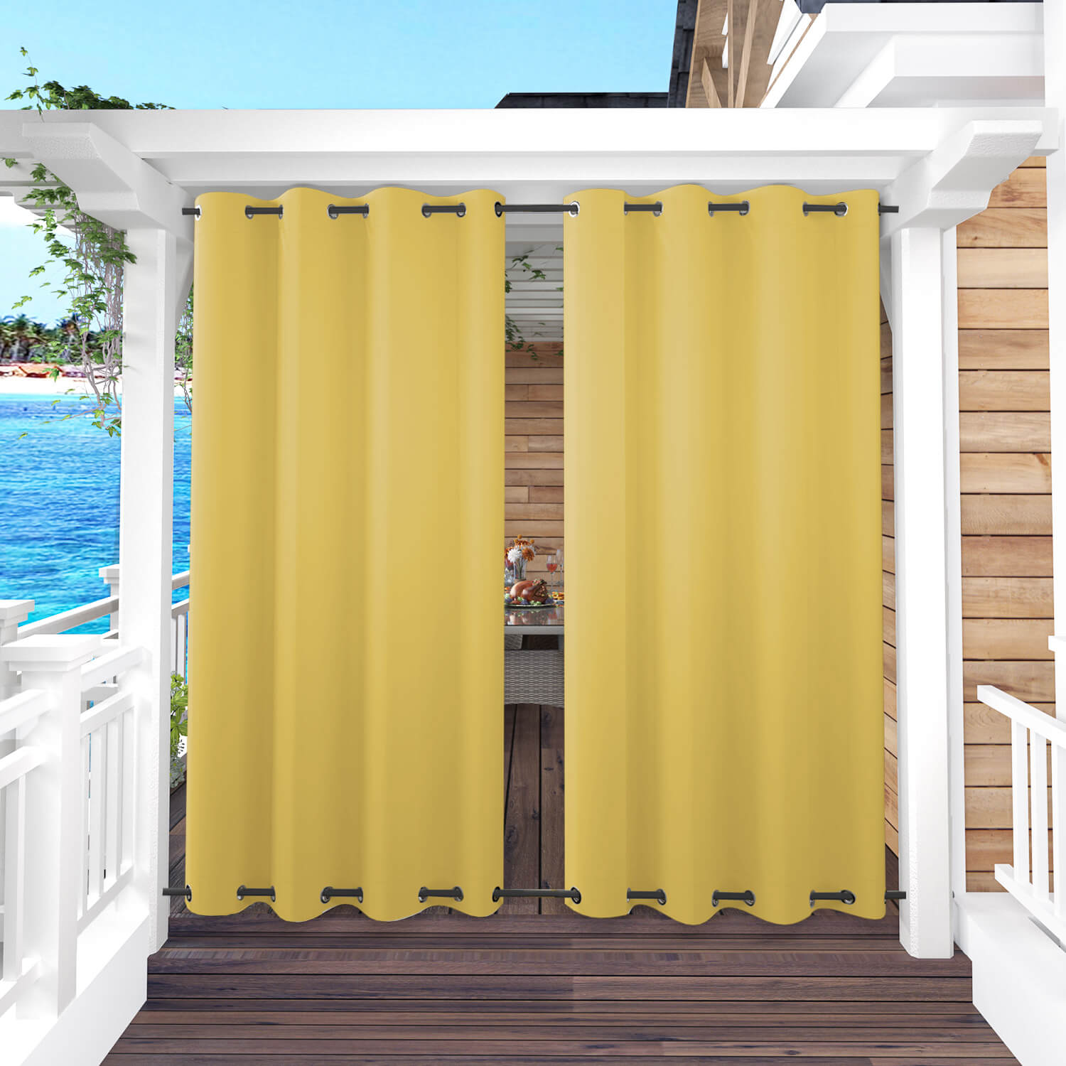 Snowcity Outdoor Curtains Waterproof Grommet Top & Bottom 1 Panel - Yellow