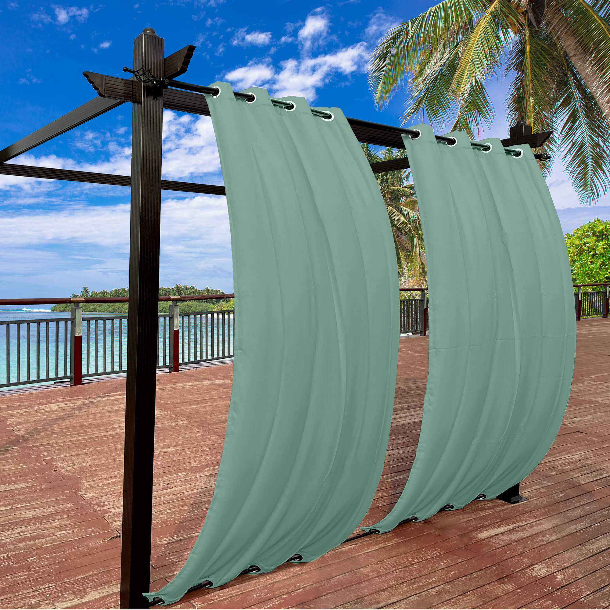 Snowcity Outdoor Curtains Waterproof Grommet Top & Bottom 1 Panel - Green
