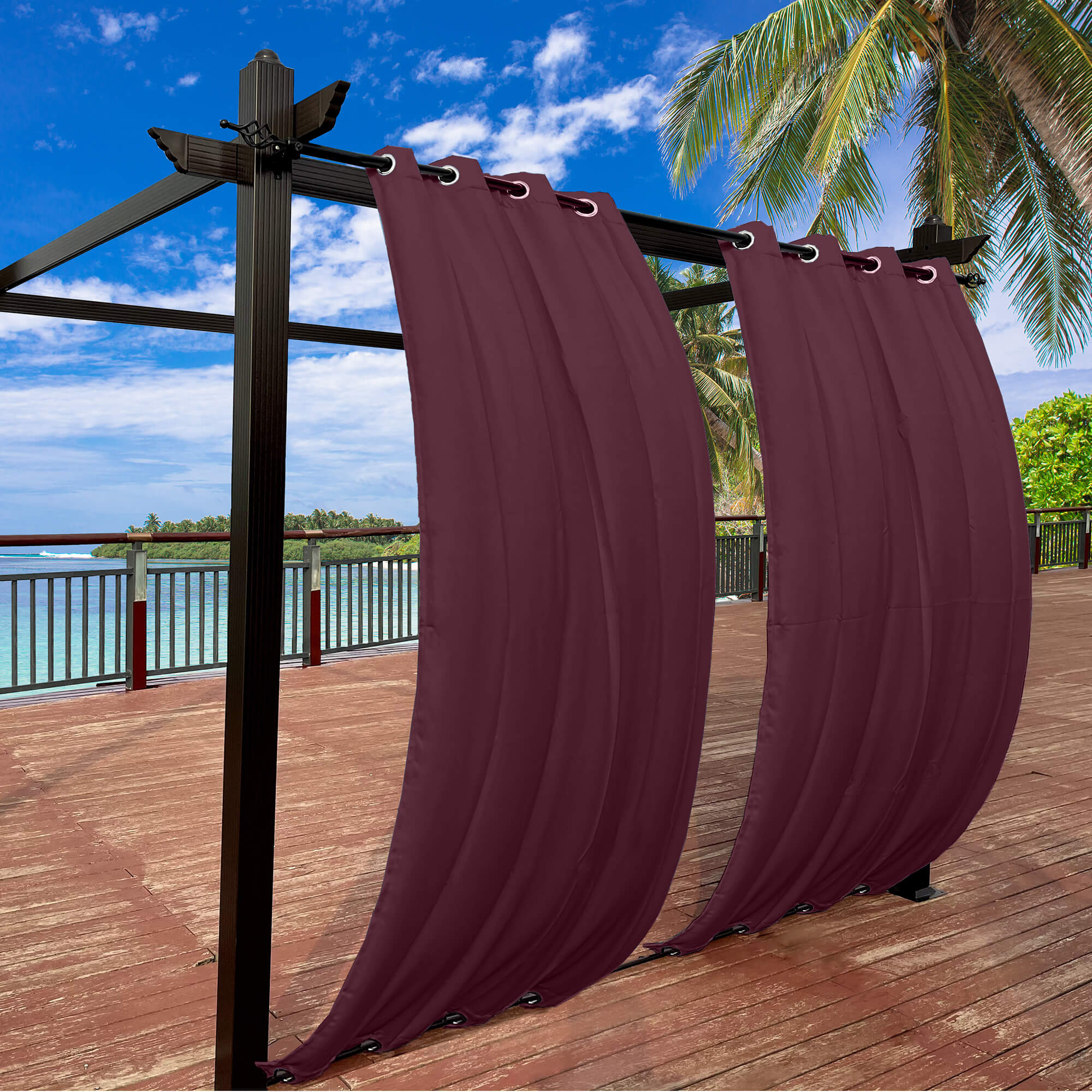 Snowcity Outdoor Curtains Waterproof Grommet Top & Bottom 1 Panel - Wine