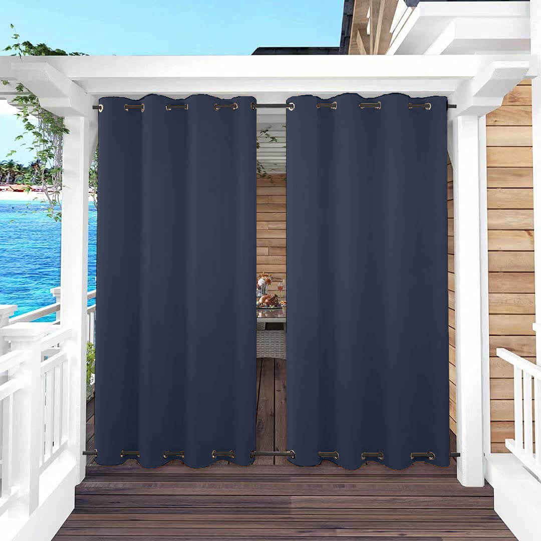 Snowcity Outdoor Curtains Waterproof Grommet Top & Bottom 1 Panel - Prussian Blue