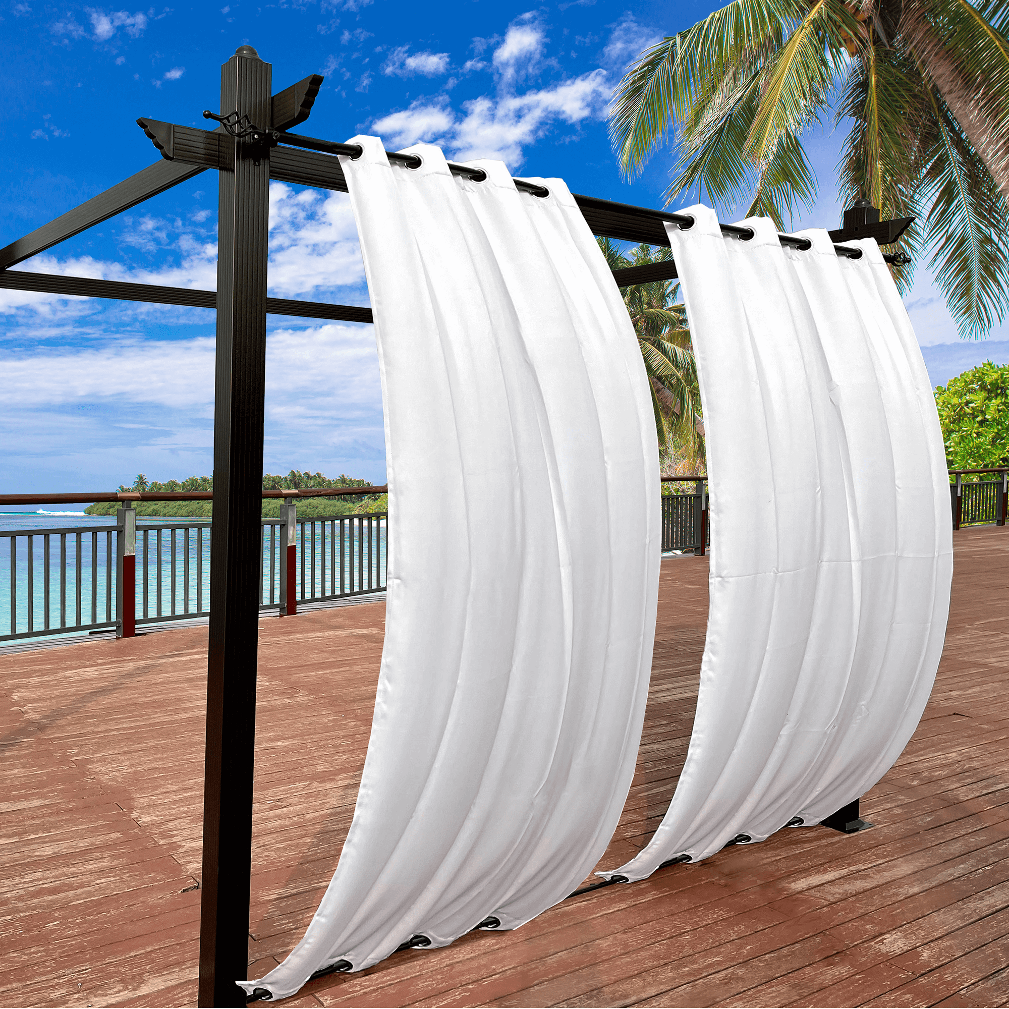 Snowcity Outdoor Curtains Waterproof Grommet Top & Bottom 1 Panel - White