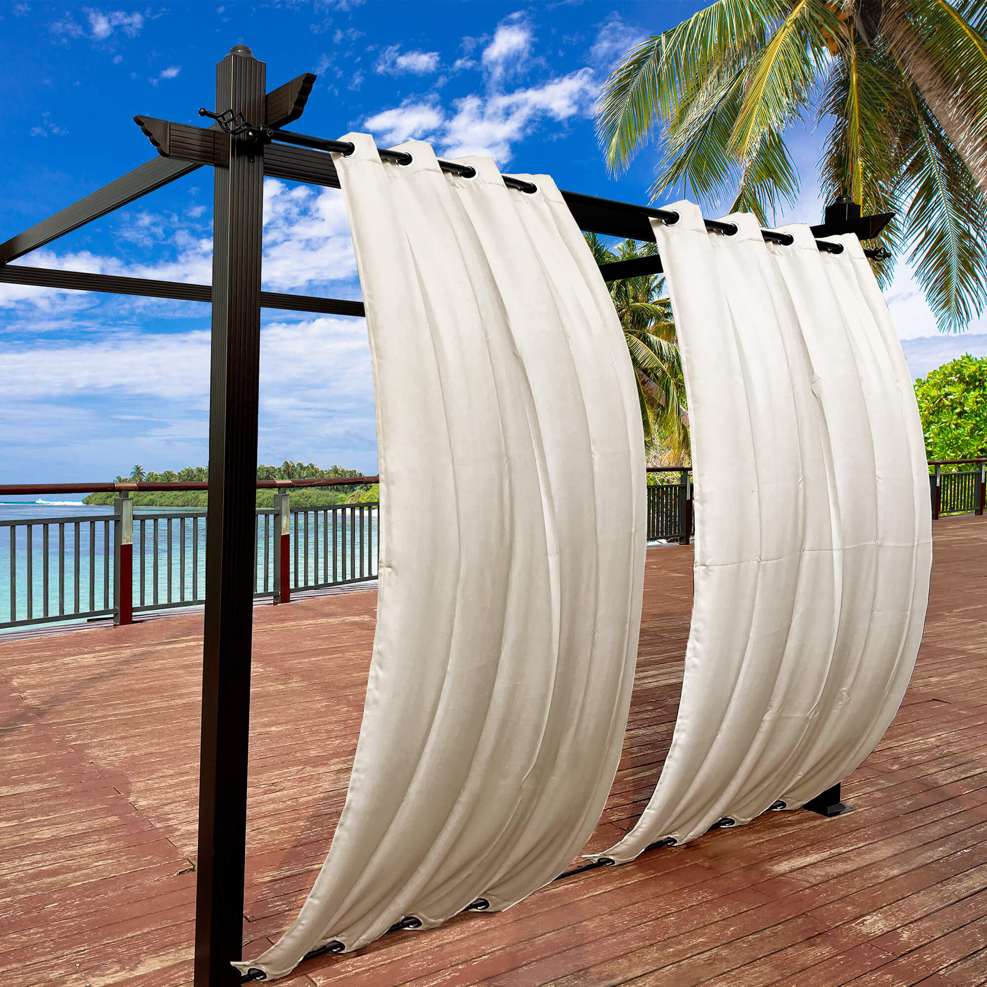 Snowcity Outdoor Curtains Waterproof Grommet Top & Bottom 1 Panel - Beige